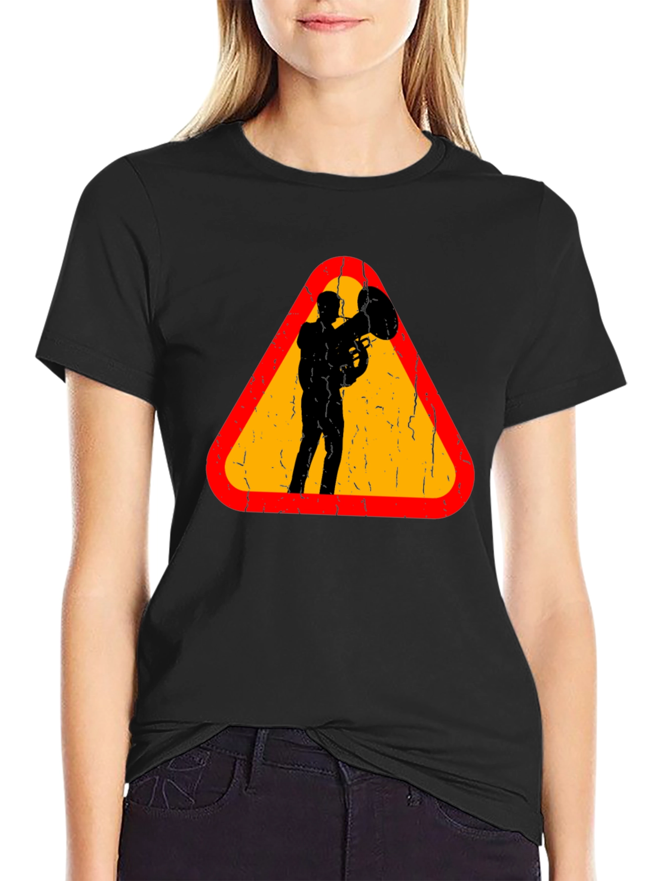 Black Tuba Player Graphic Tee - Musician Triangle Design view 2