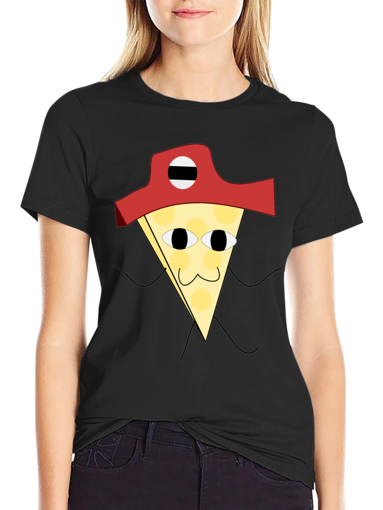 Black Pizza Pirate T-Shirt - Quirky Graphic Tee view 2