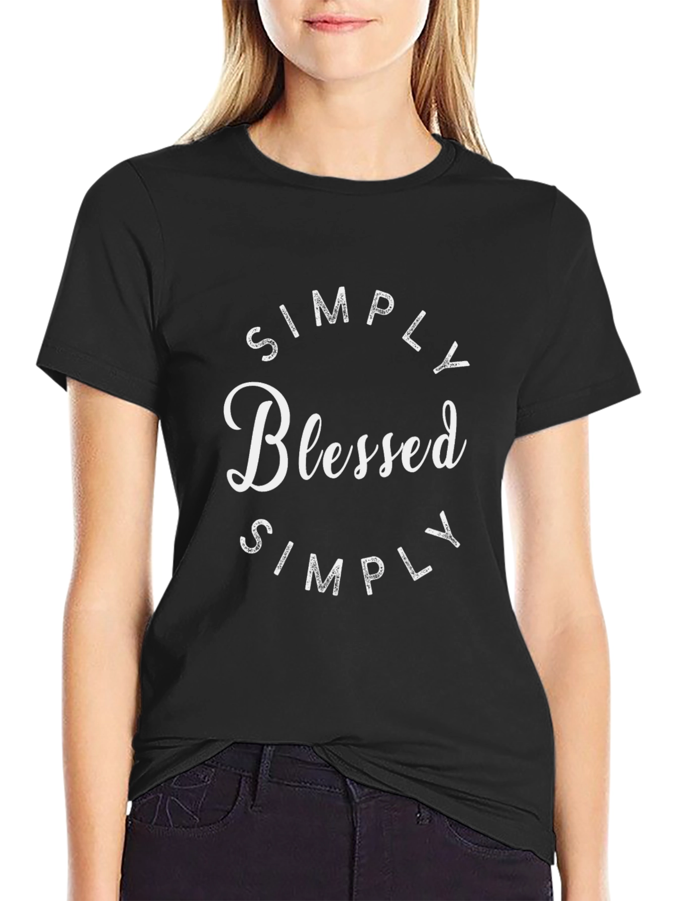 Black Simply Blessed Black Crew Neck T-Shirt view 2