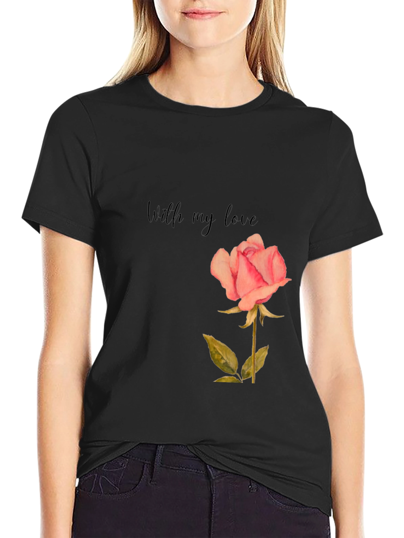 Romantic Rose Graphic Tee - "With My Love" Shirt - 2