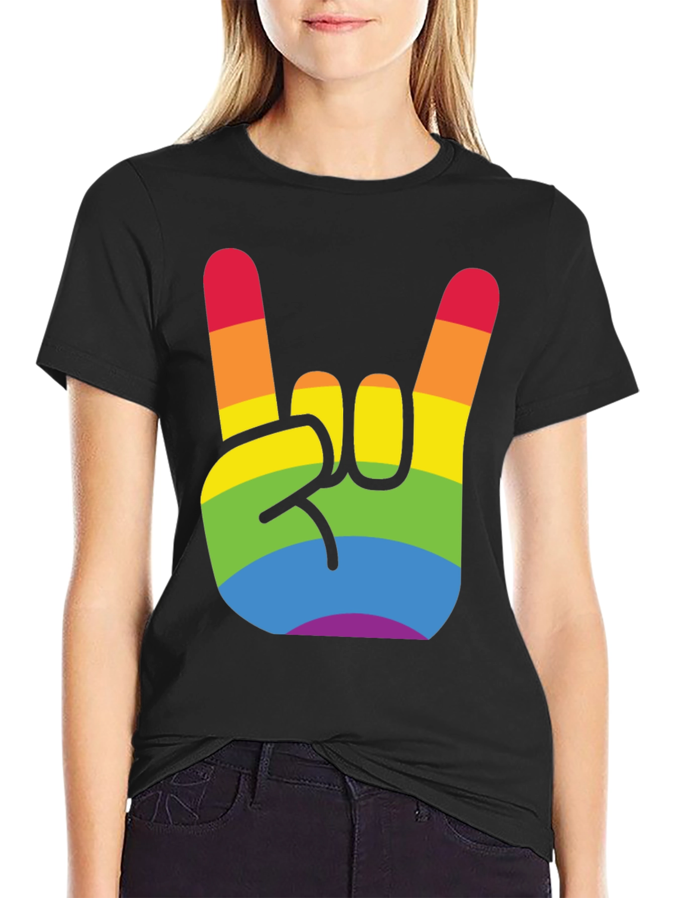 Black Rainbow Rock On Pride T-Shirt view 2