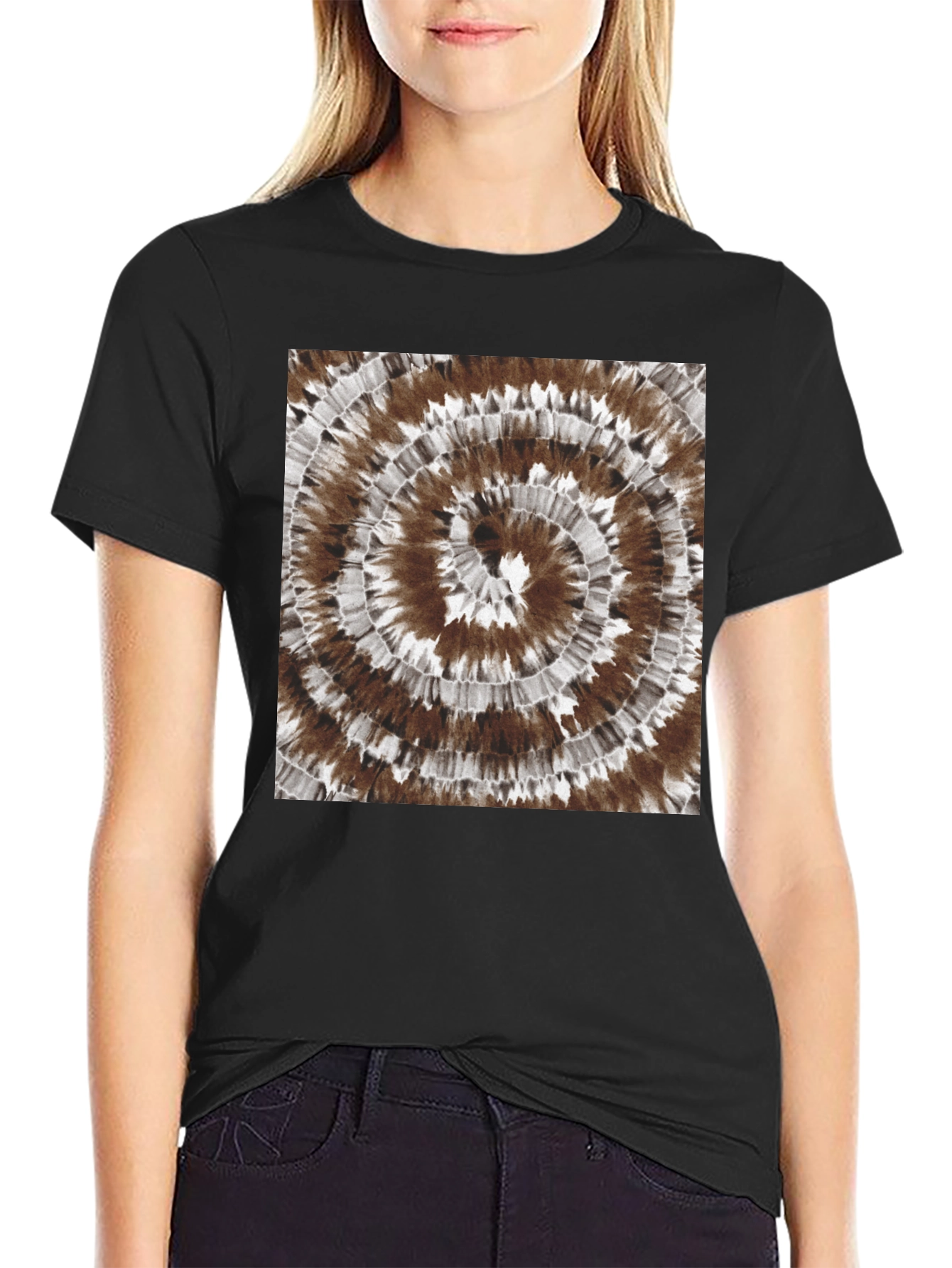 Black Tie-Dye Spiral Graphic Tee - Casual Black Cotton T-Shirt view 2