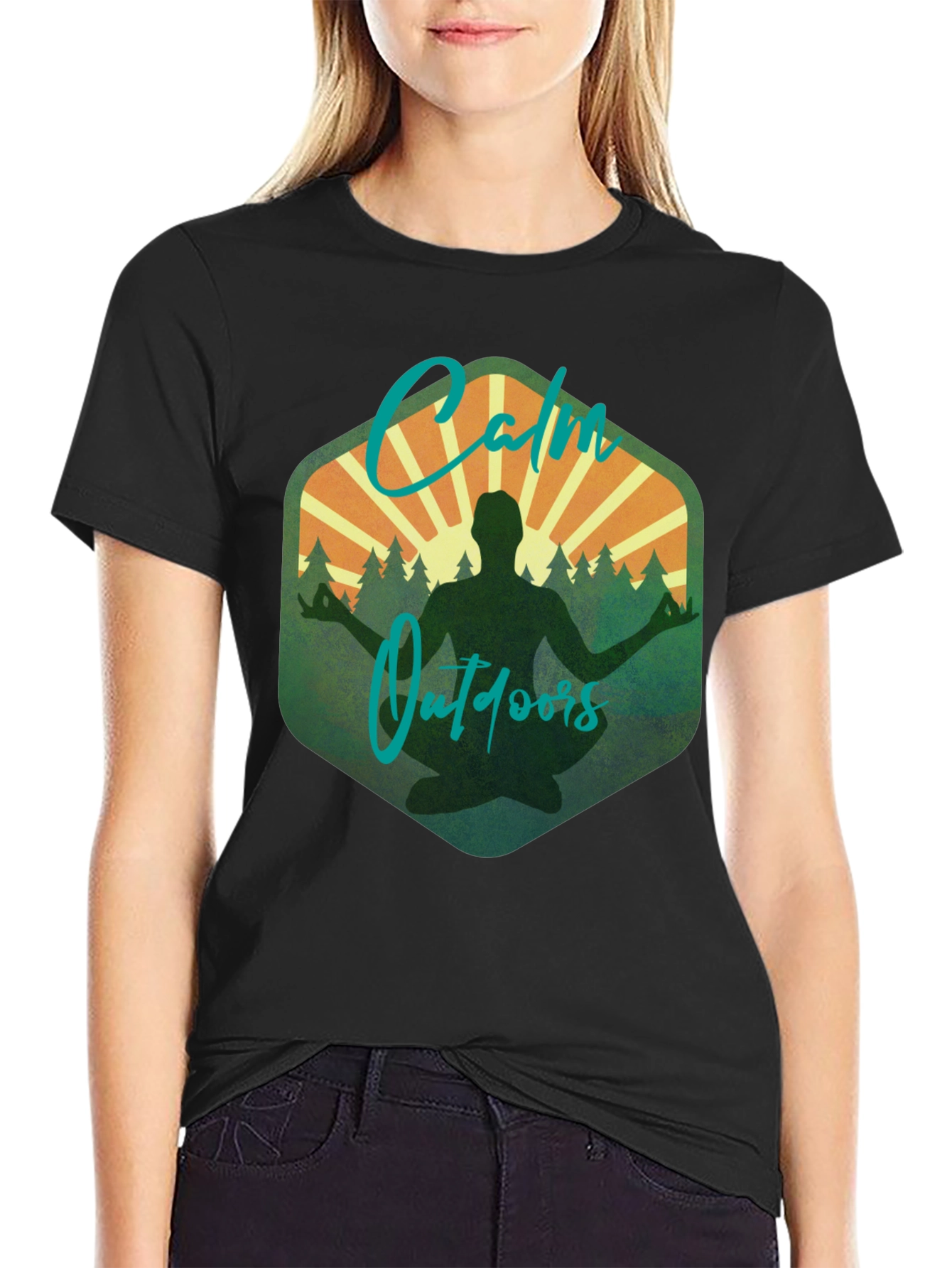 Black Calm Outdoors Graphic Tee - Meditation & Nature Shirt view 2