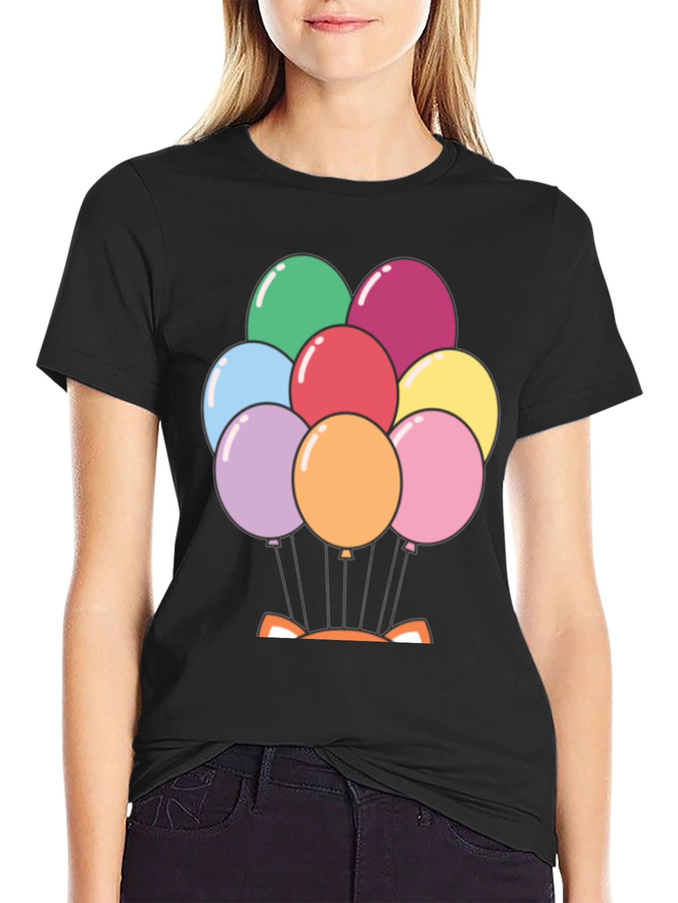Black Balloon Fox Graphic Tee - Fun Novelty Shirt view 2