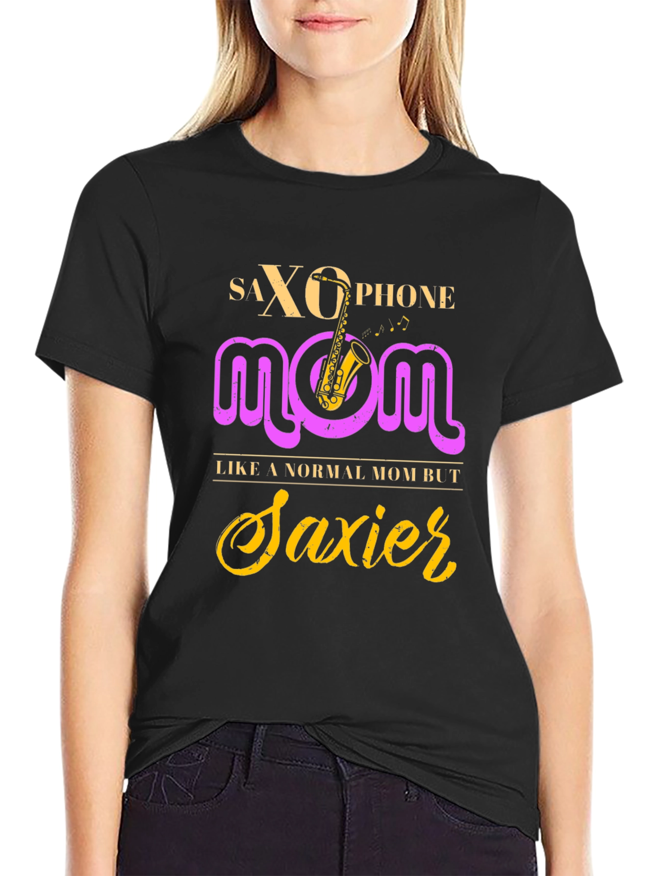 Black Saxophone Mom Graphic T-Shirt - Musician's Apparel view 2