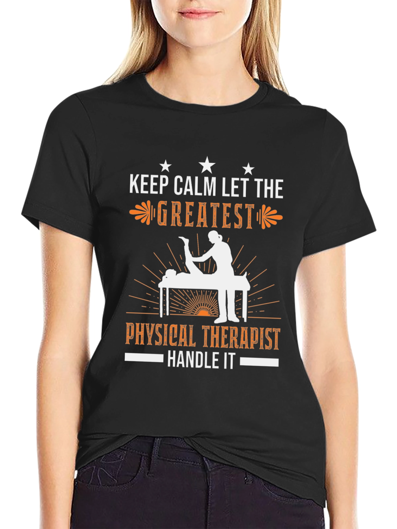 Black Physical Therapist T-Shirt Keep Calm view 2