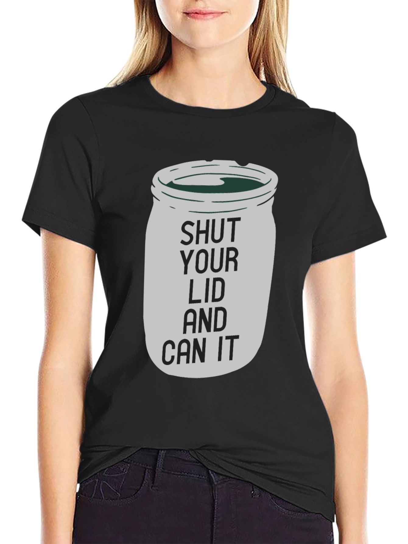 Black Shut Your Lid and Can It Funny Graphic T-Shirt view 2