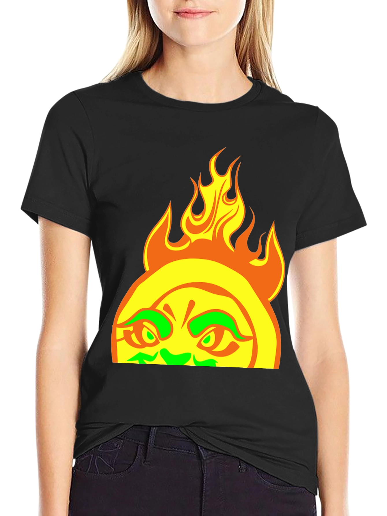 Black Fiery Sun Graphic Tee - Bold Black T-Shirt view 2