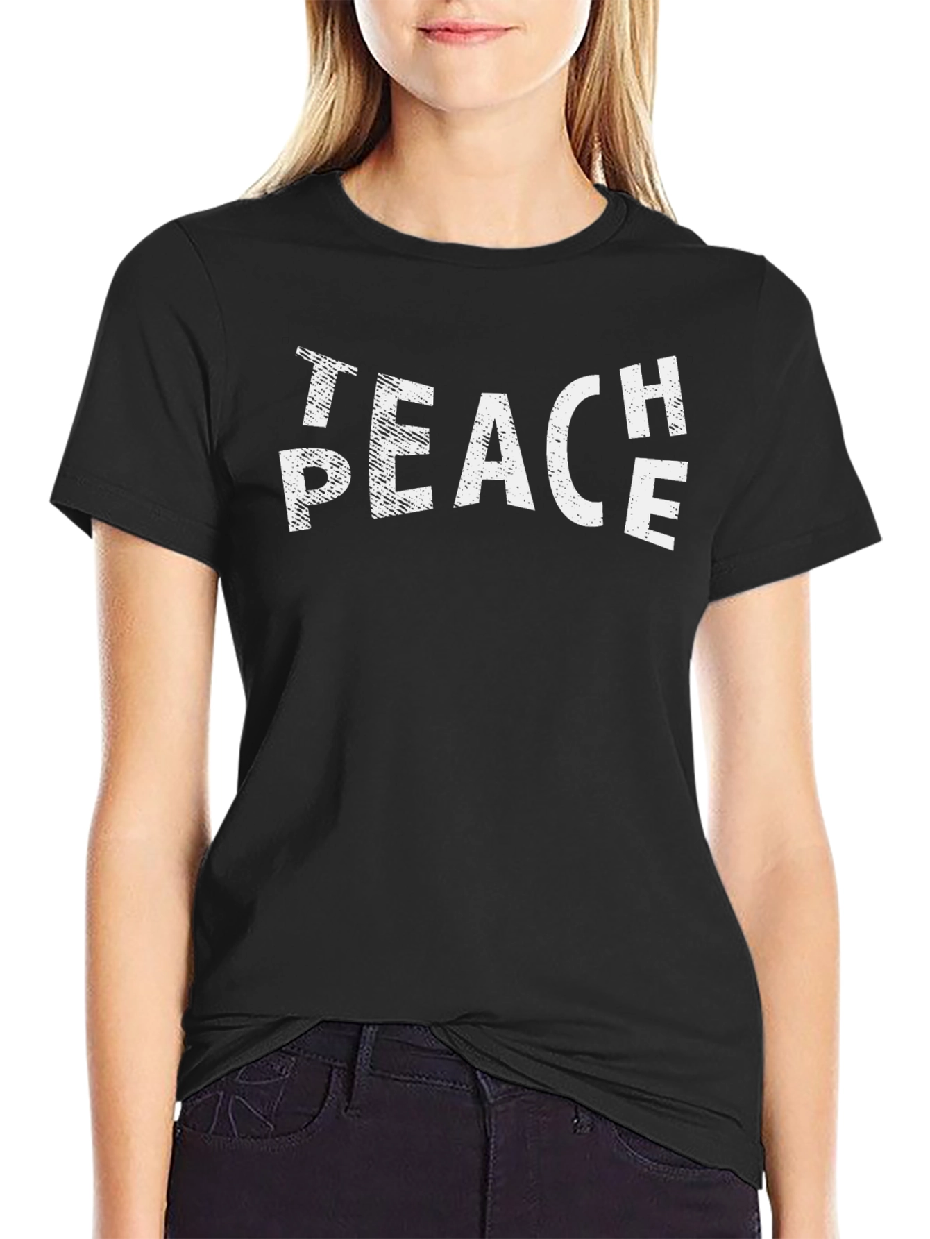 Black Teach Peace Graphic Tee - Soft Cotton T-Shirt view 2