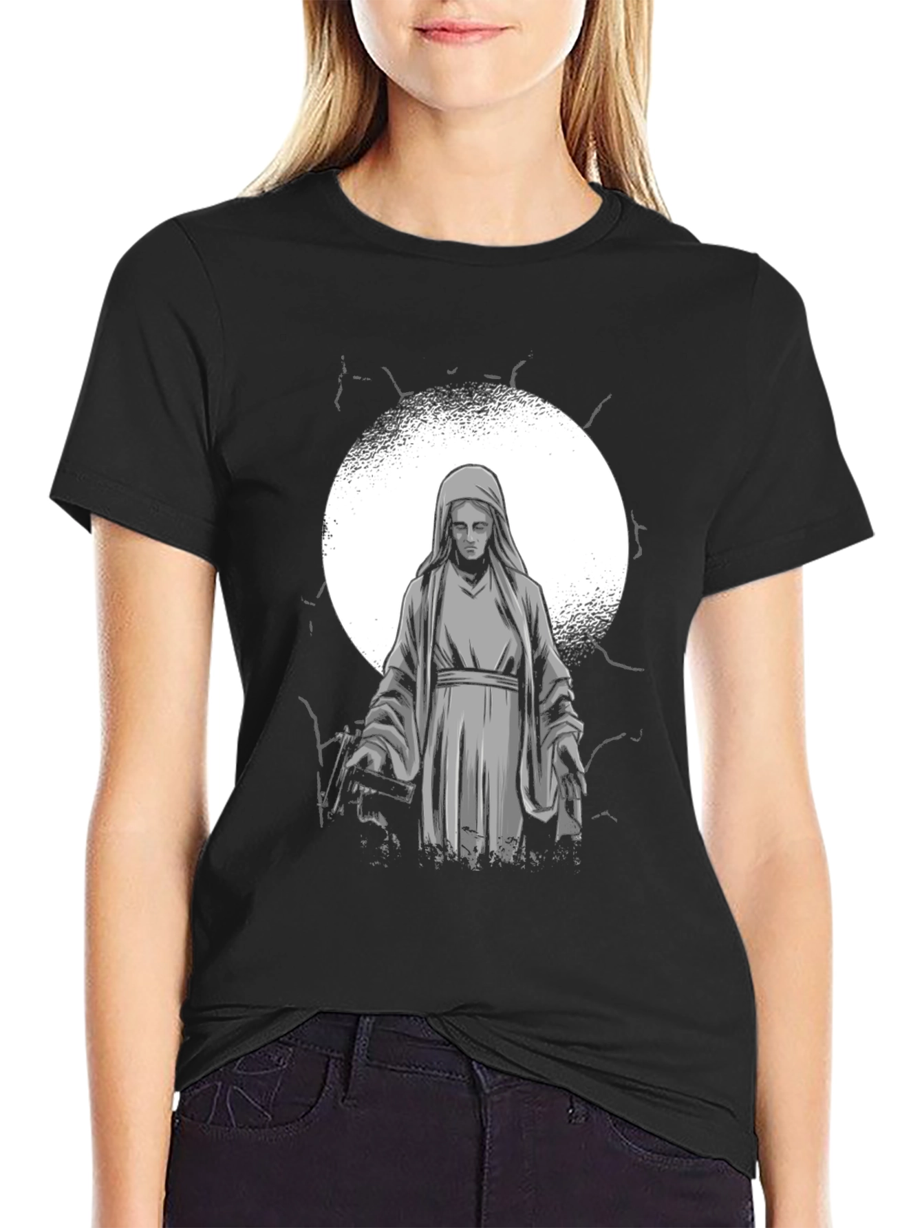 Black Virgin Mary Graphic Print Black T-Shirt view 2