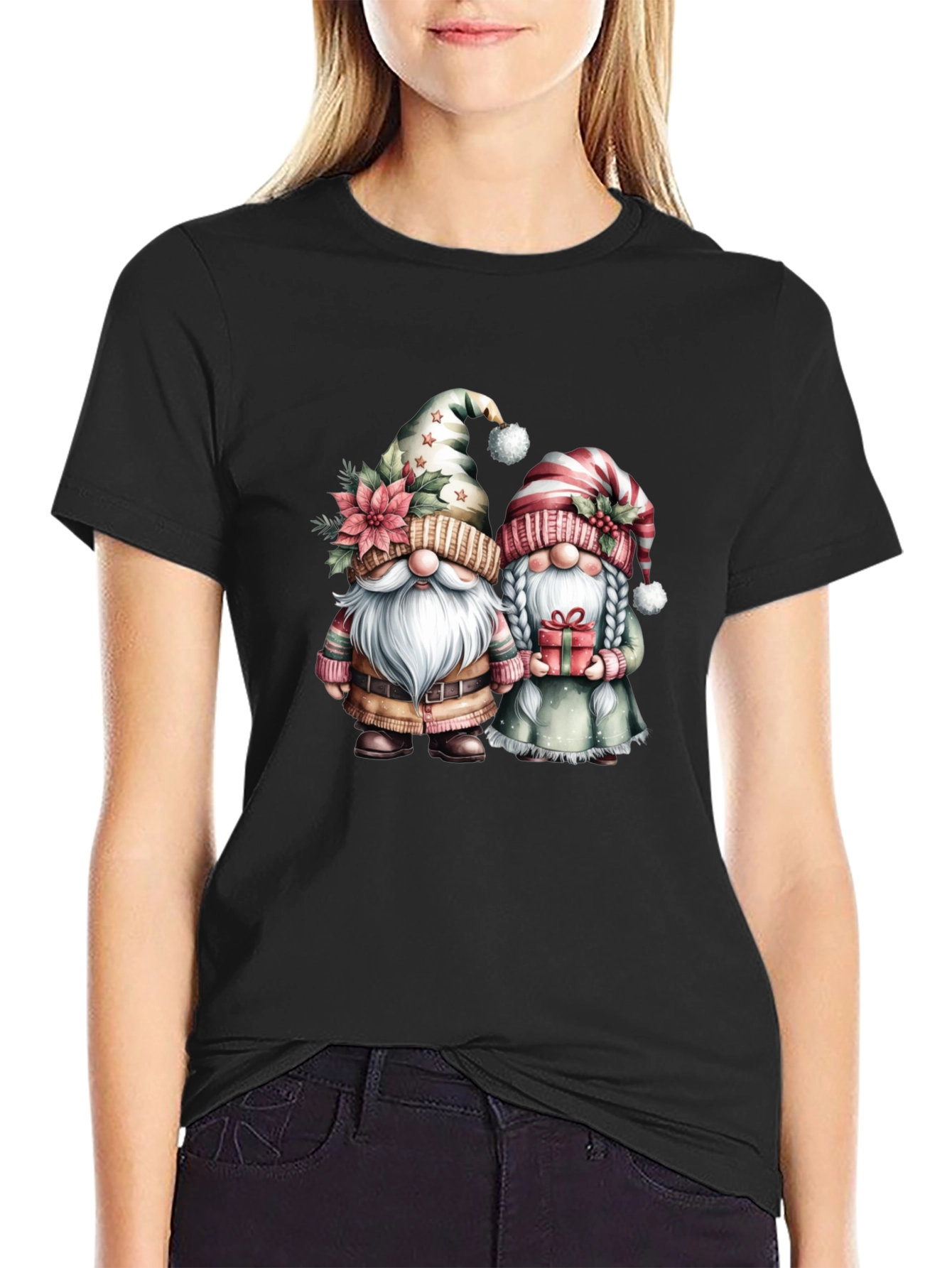 Black Festive Gnome Couple T-Shirt view 2