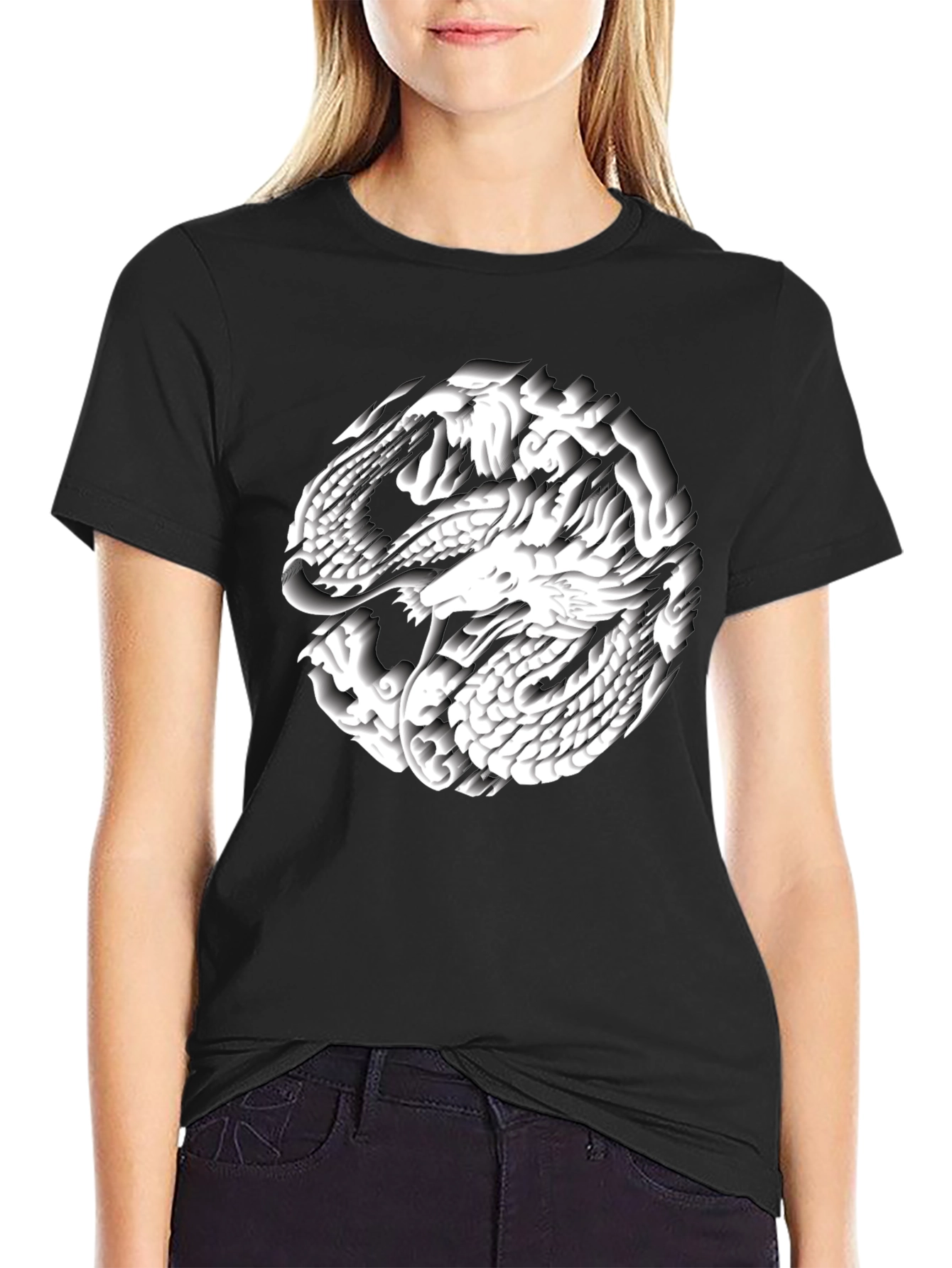 Black Dragon Circle Graphic Tee - Black Cotton Blend view 2