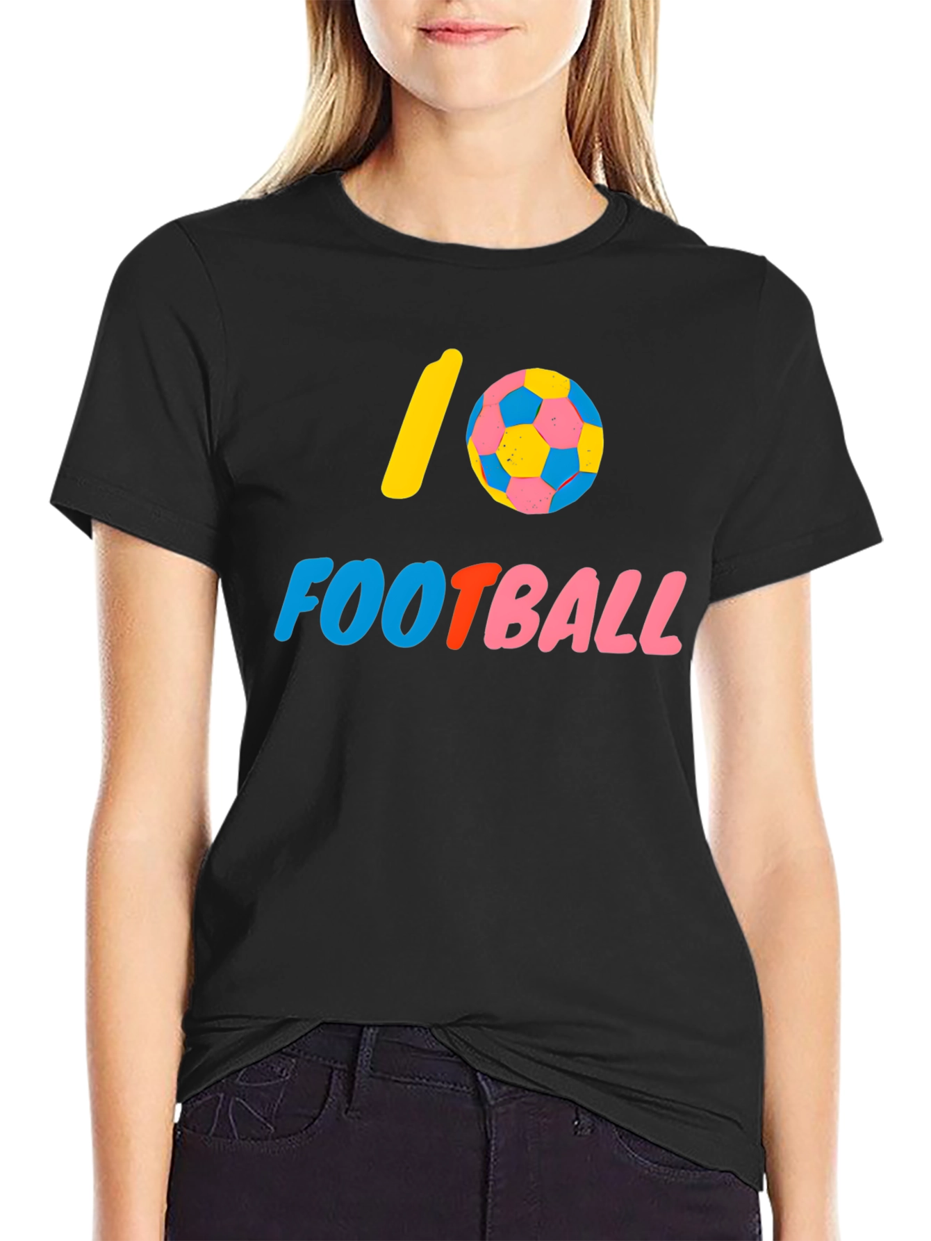 Black I Love Football Graphic Tee - Black Cotton Shirt view 2