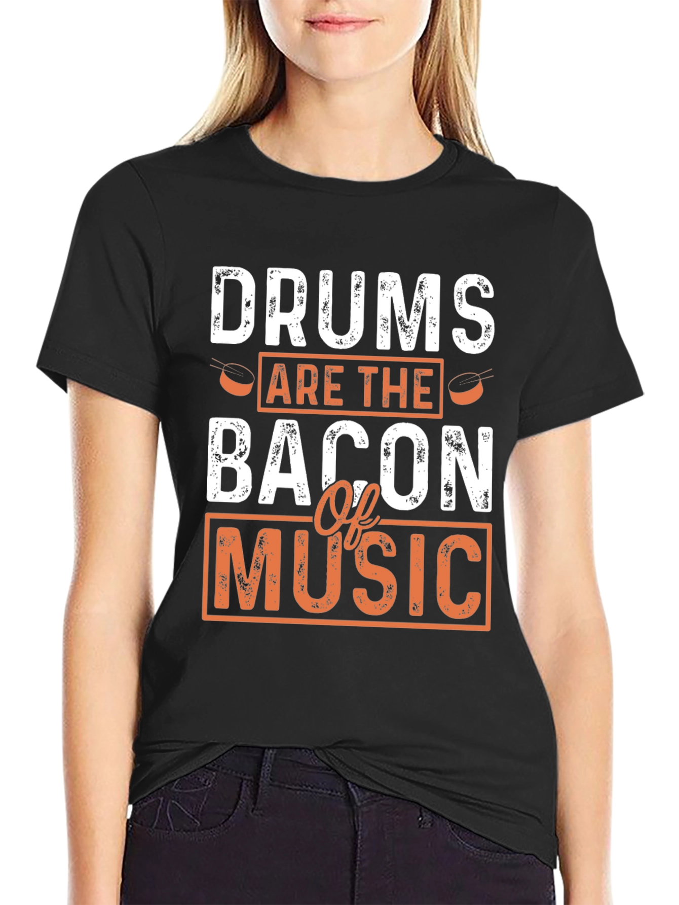 Black Drums are the Bacon of Music Black T-Shirt view 2