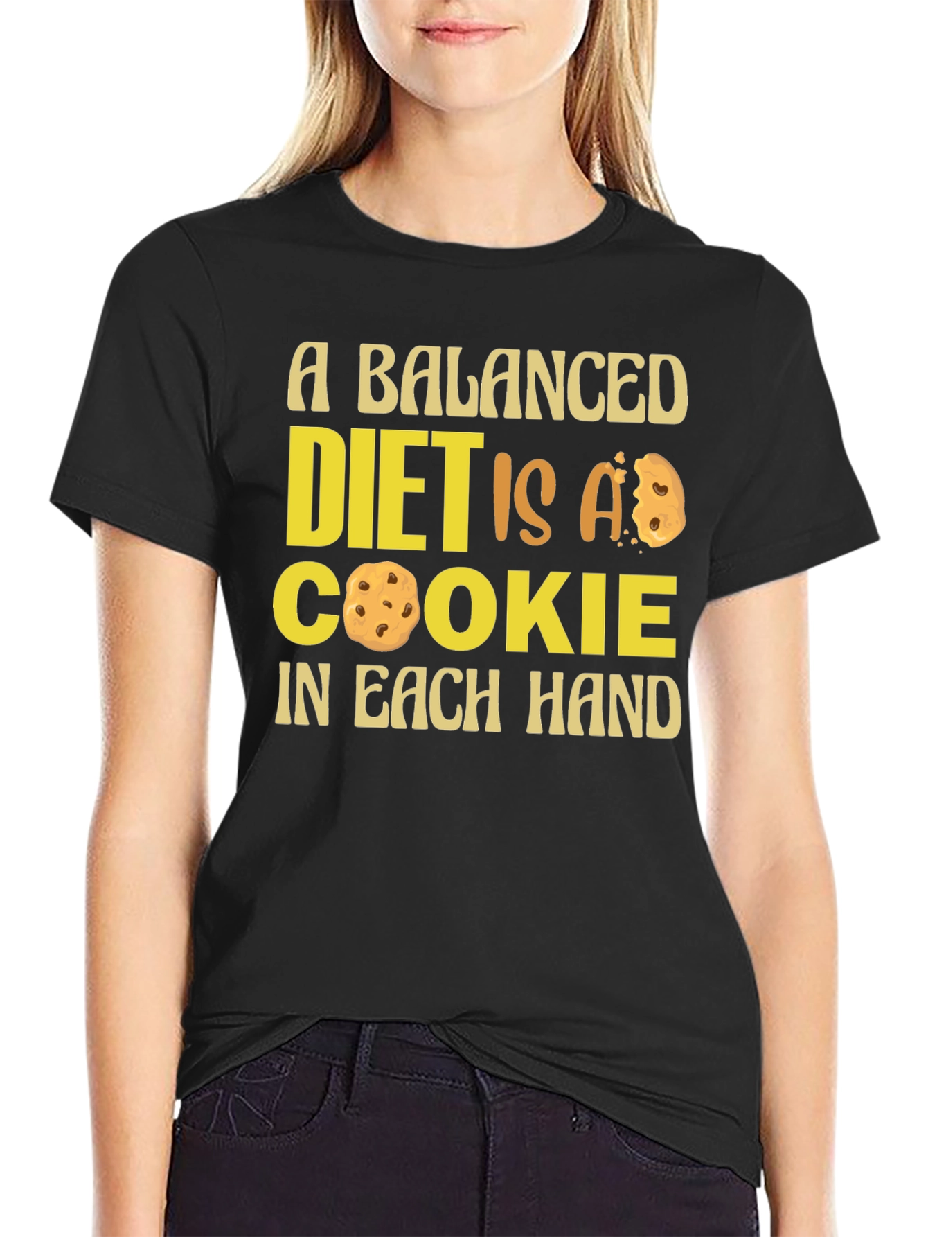 Black Balanced Diet Cookie T-Shirt - Funny Foodie Tee view 2