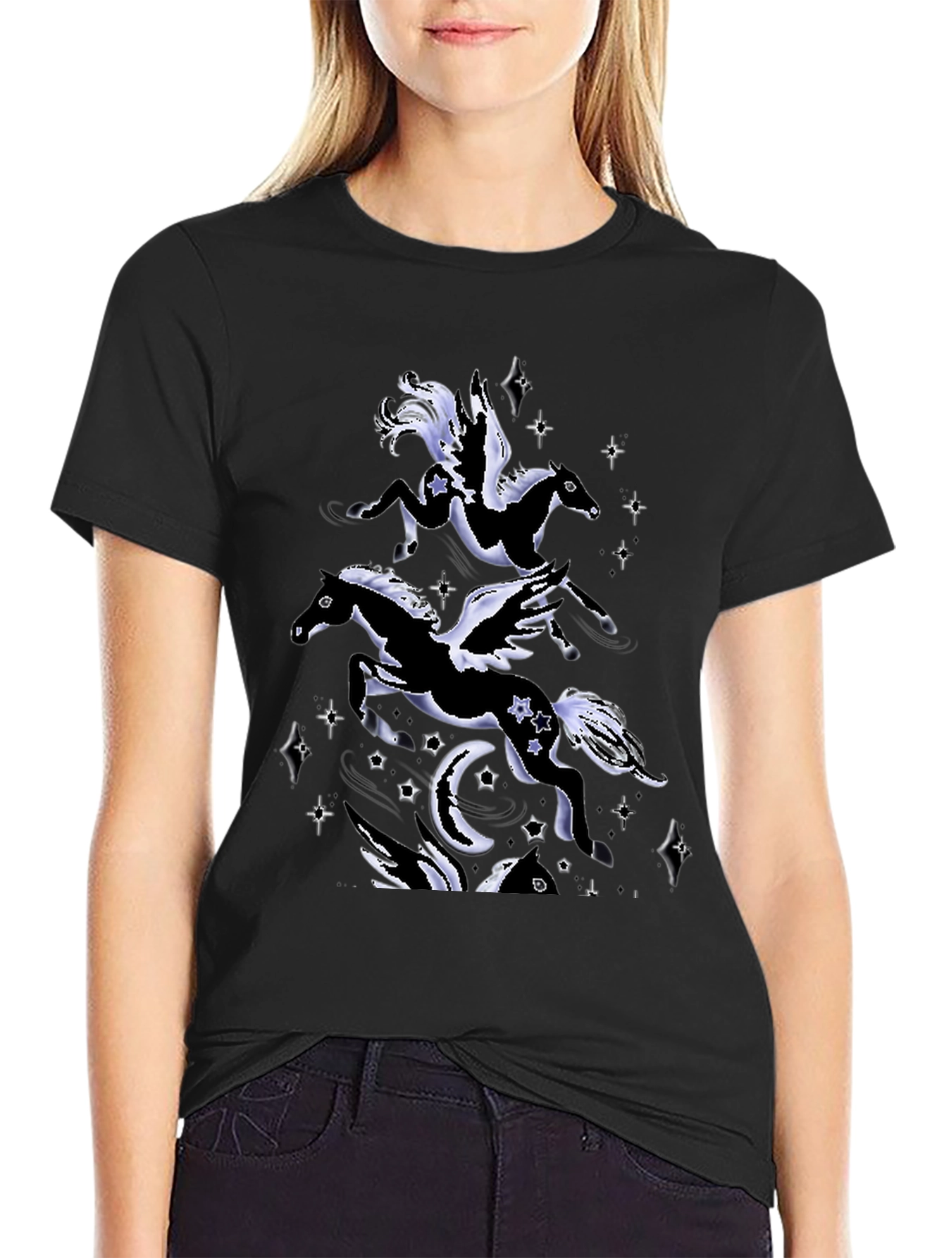 Black Celestial Pegasus Graphic T-Shirt - Men's Black Tee view 2