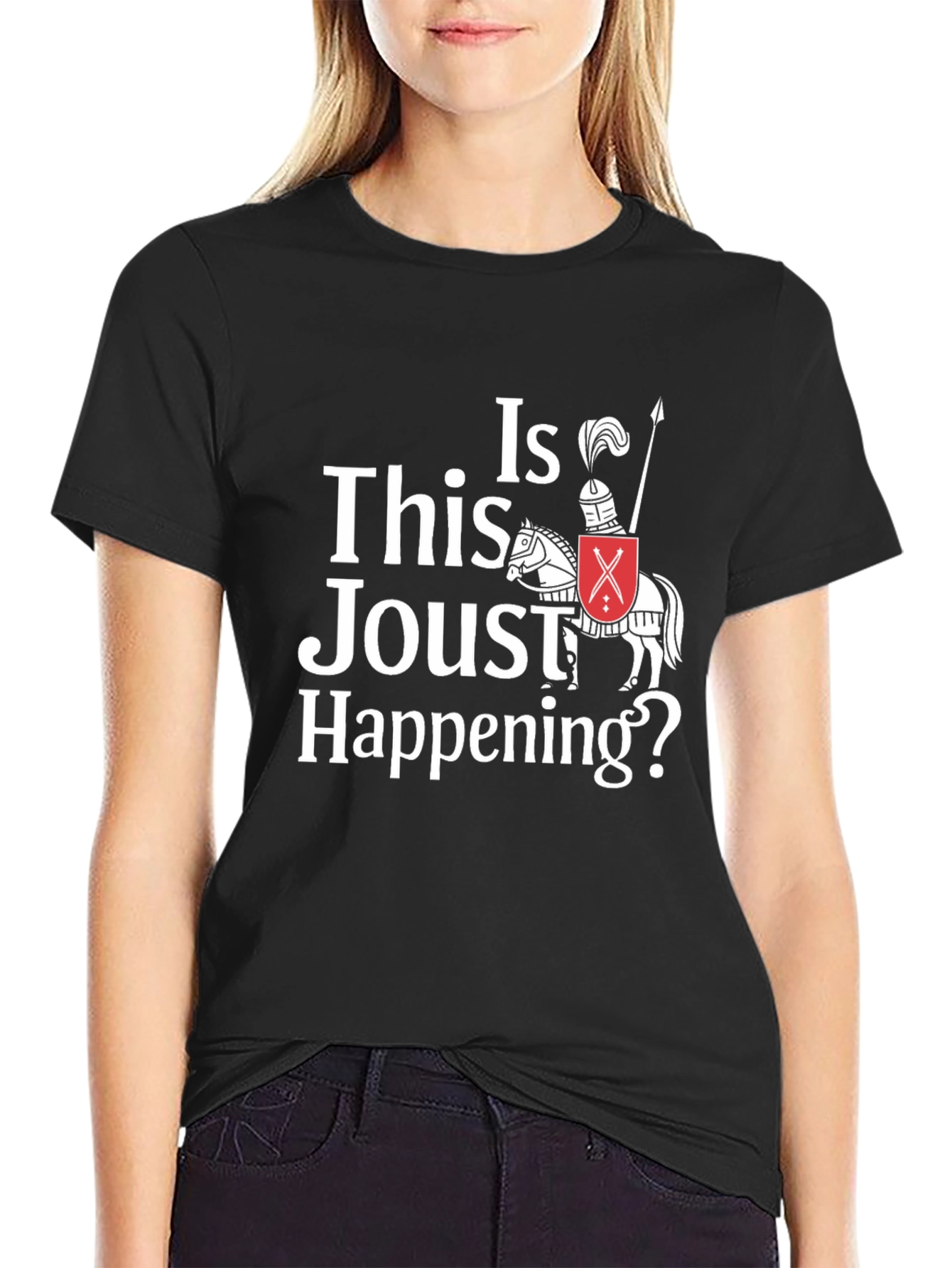 Black Funny Jousting T-Shirt - Is This Joust Happening Tee view 2