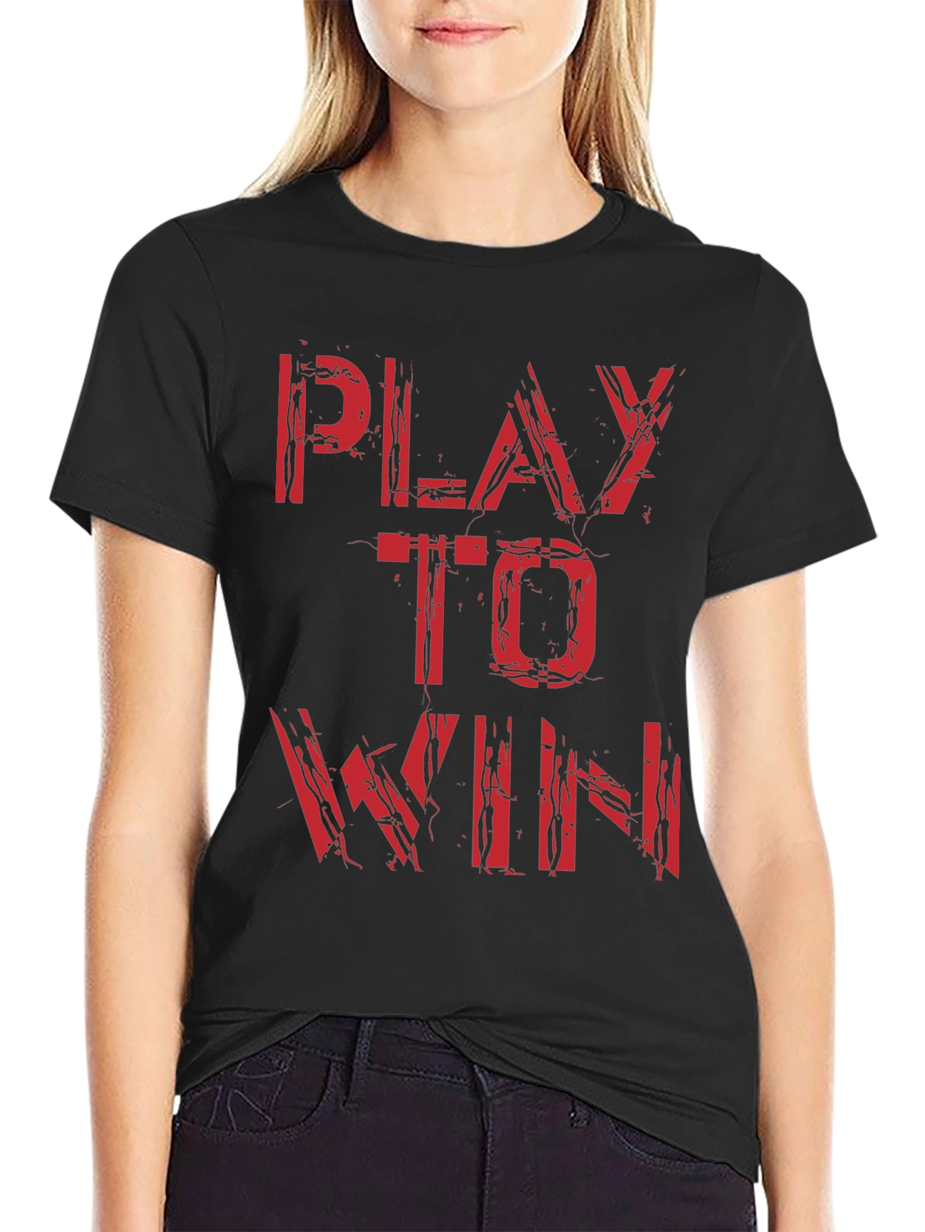 Black Play to Win Graphic Tee - Bold Red Print, Black Cotton view 2