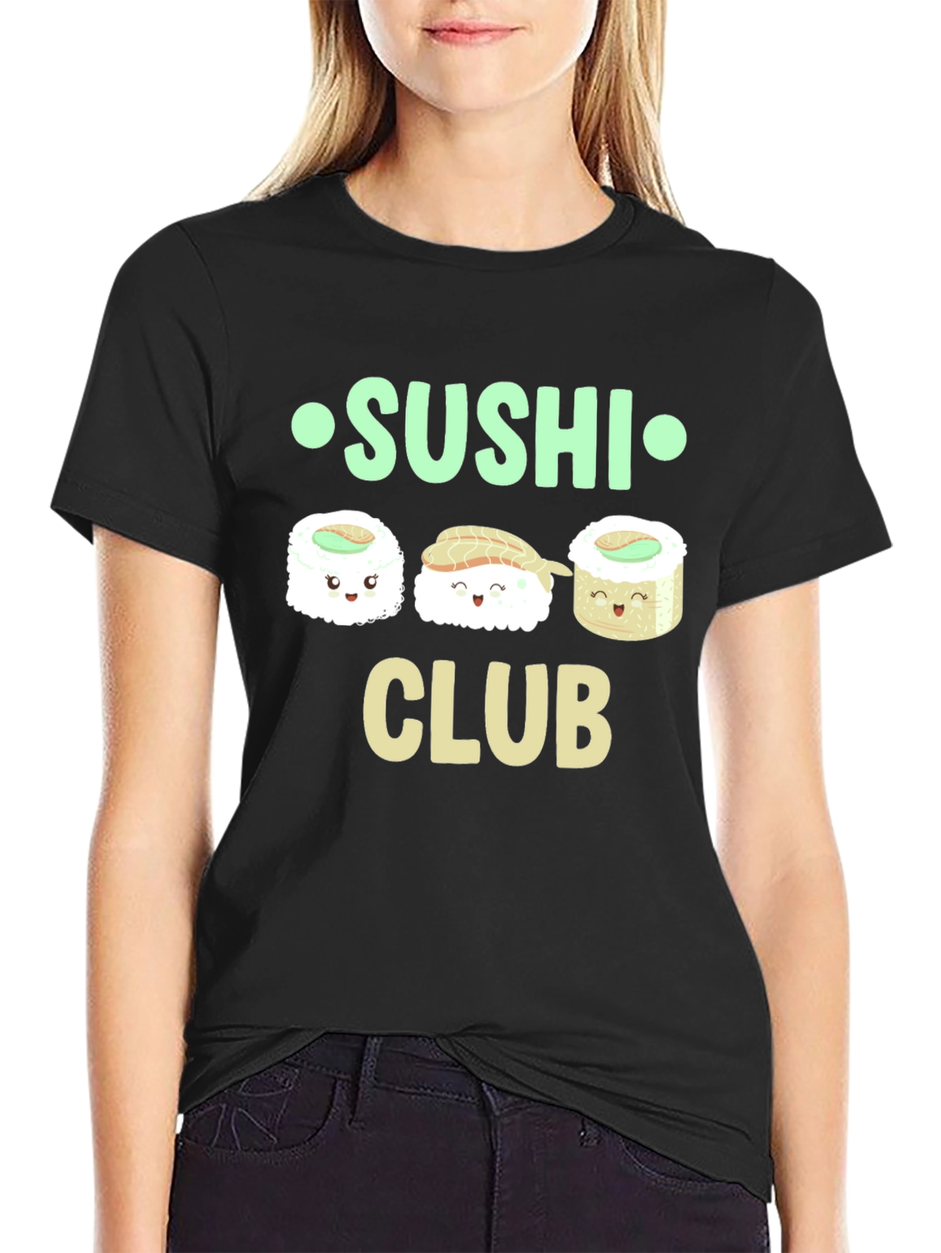 Black Sushi Club Graphic T-Shirt - Casual Cotton Tee view 2