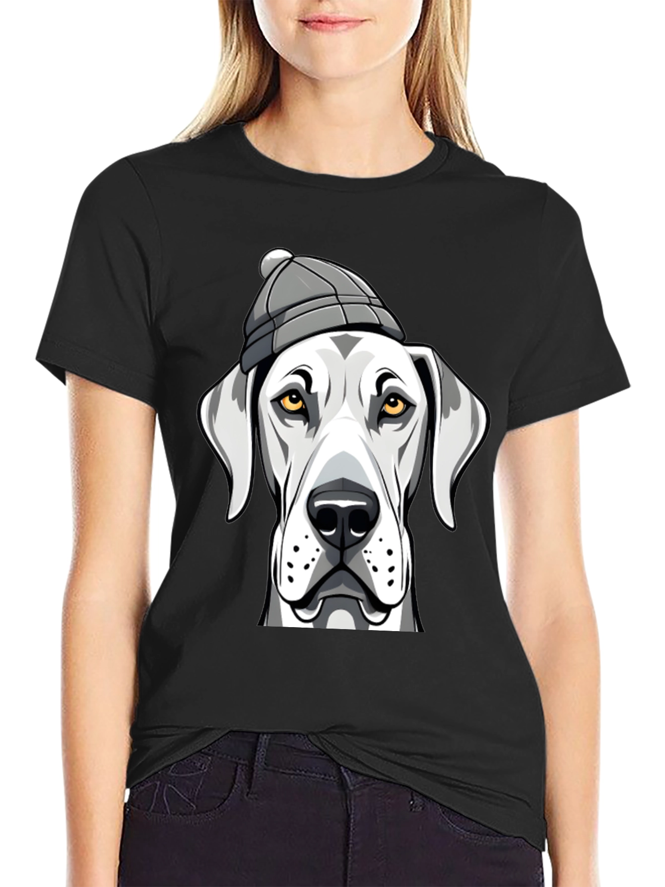 Black Dog with Beanie Graphic Tee - Trendy Pet Lover Shirt view 2