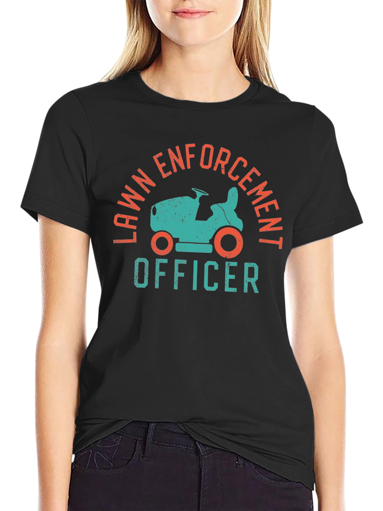 Black Lawn Enforcement Officer Funny Graphic Tee view 2