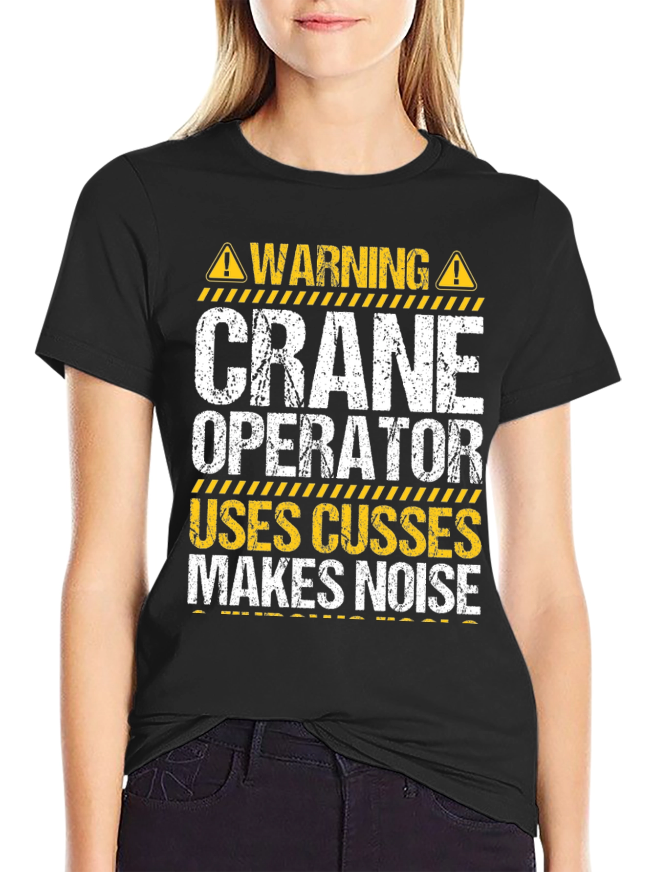 Black Warning Crane Operator T-Shirt view 2
