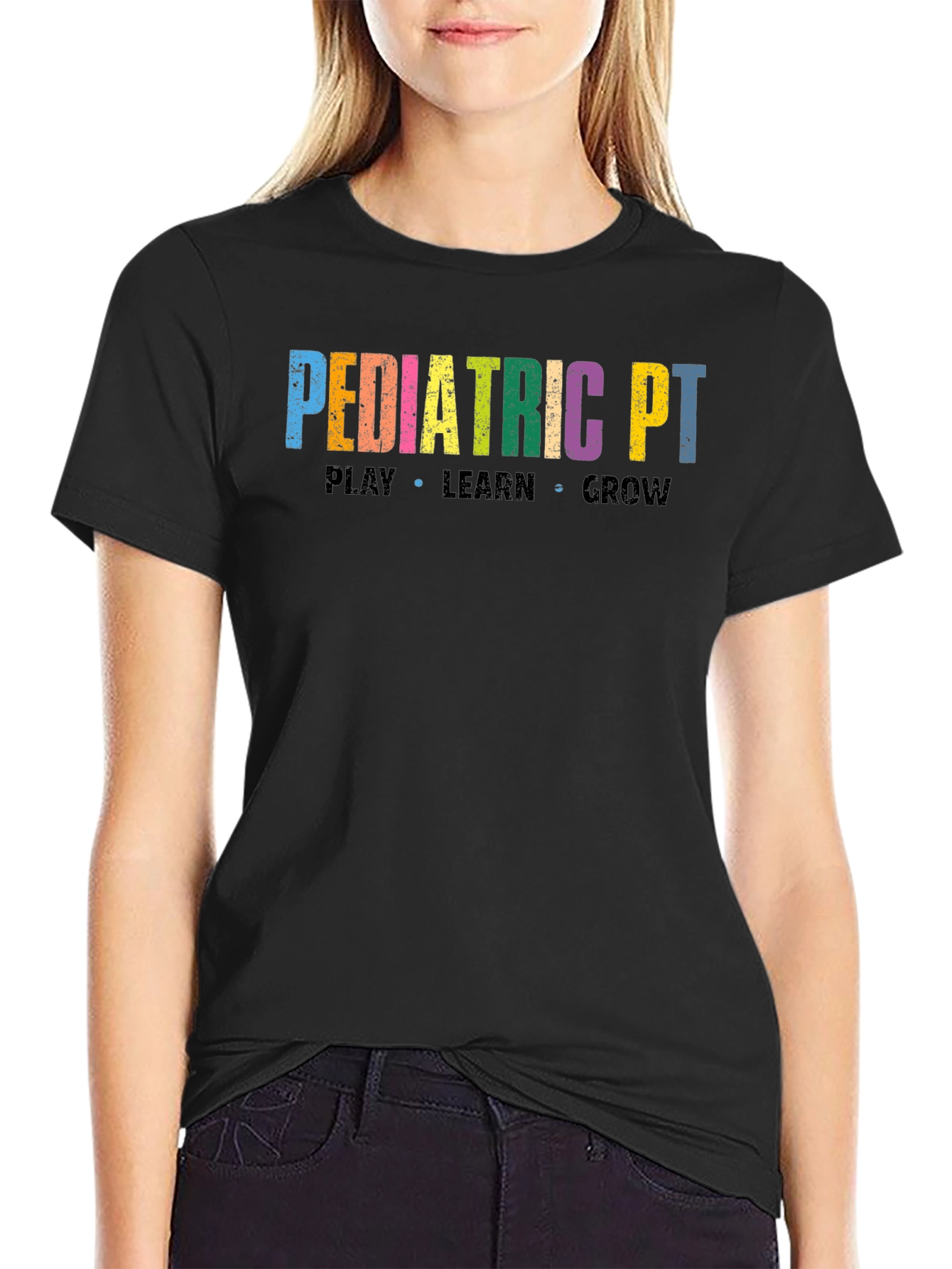 Black Pediatric PT T-Shirt: Play Learn Grow view 2