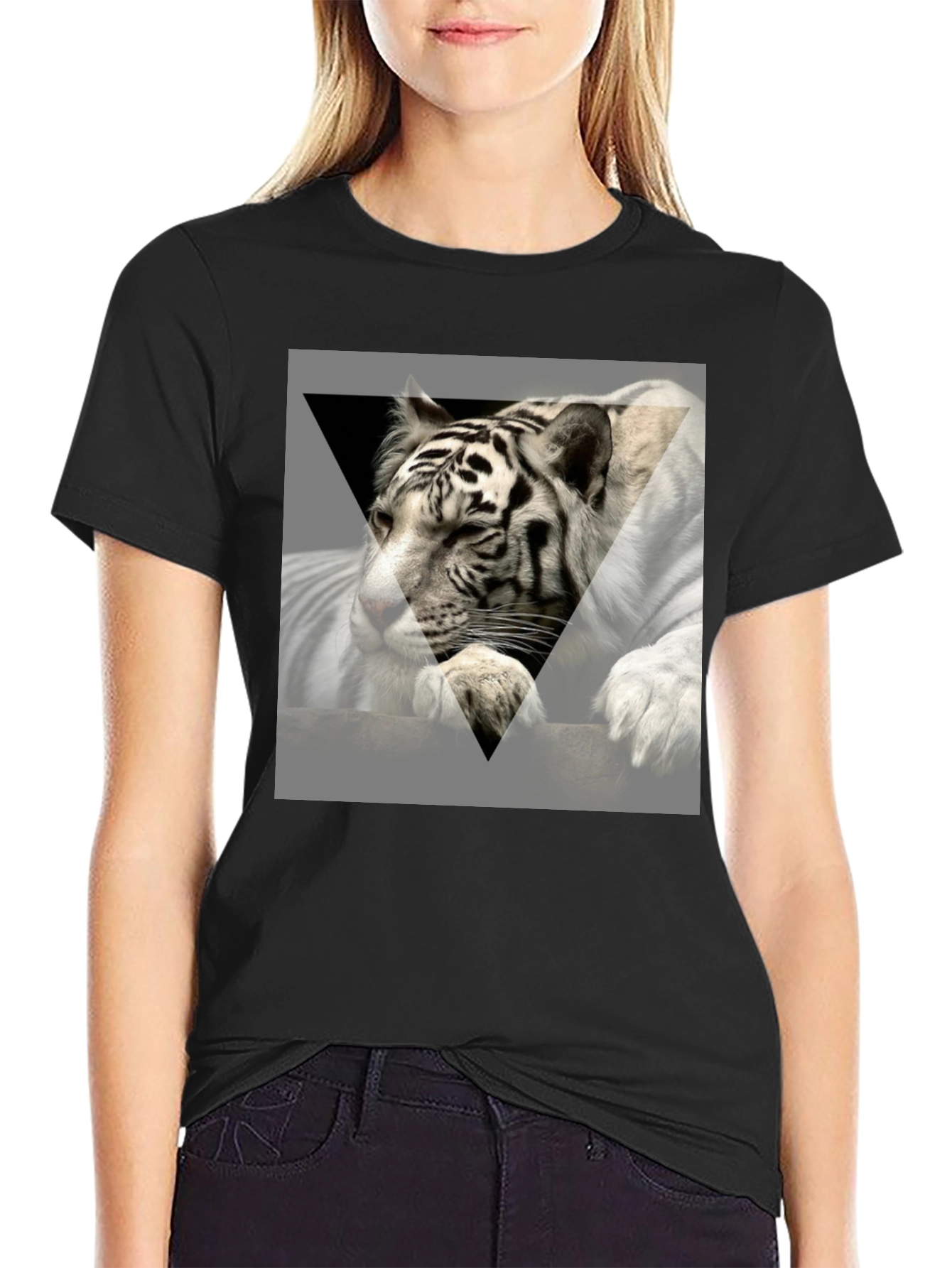 Black Tiger Graphic Print Tee - Men's Short Sleeve Black T-Shirt view 2