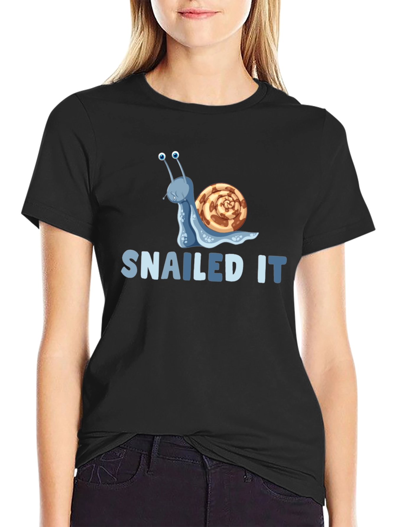 Black Snailed It! Graphic T-Shirt - Fun Snail Pun view 2