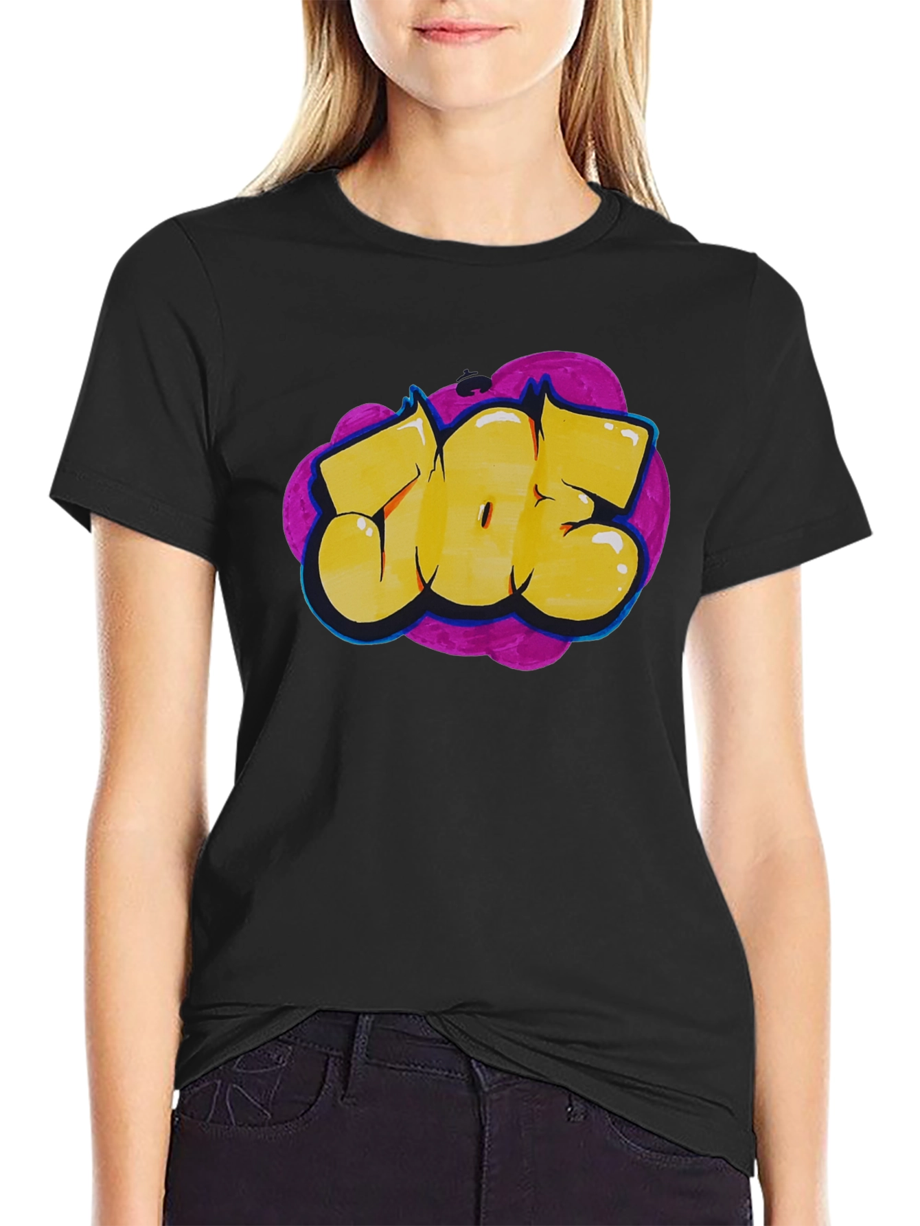 Black Graffiti Style Graphic Tee - Bold Statement T-Shirt view 2