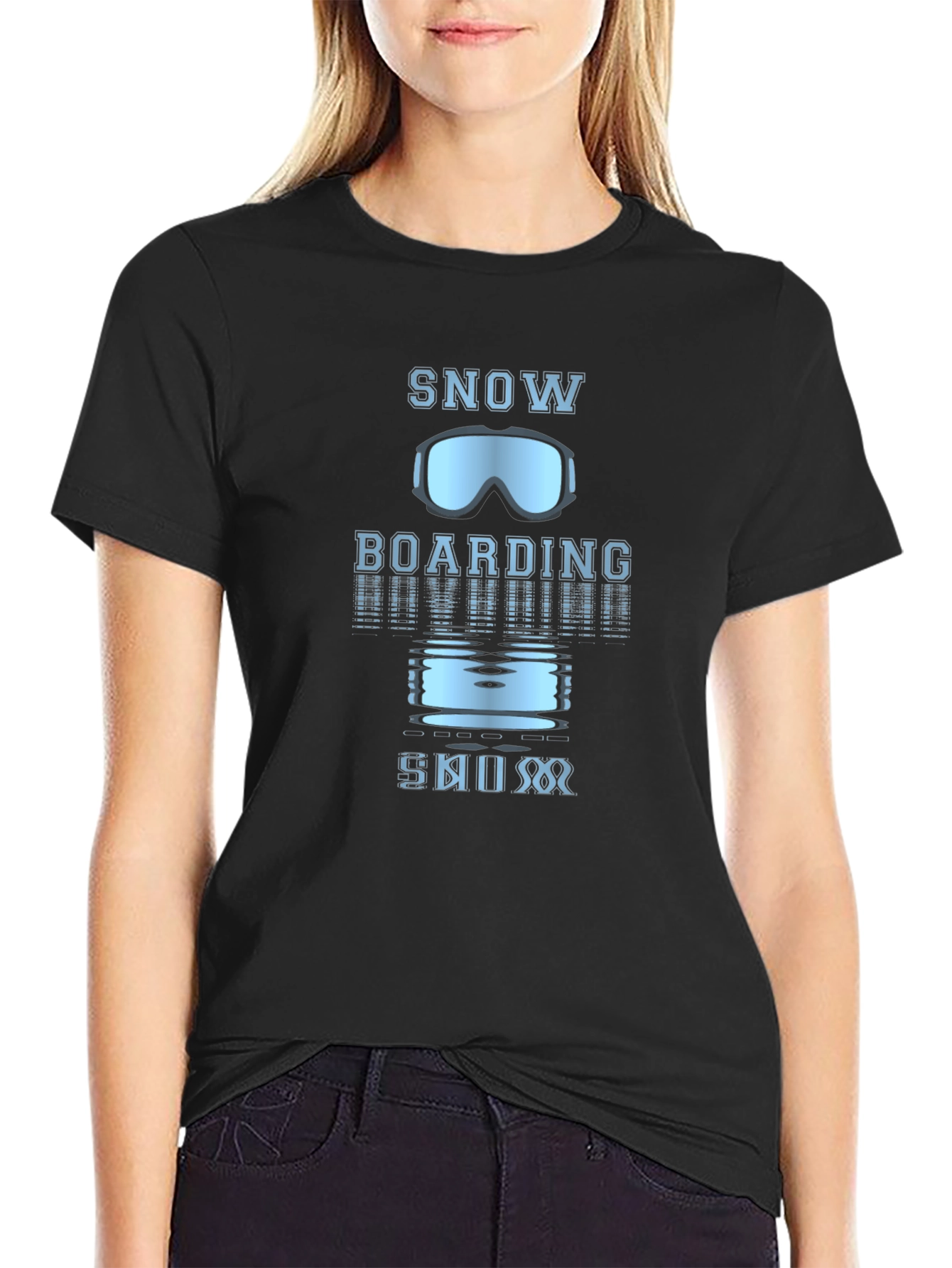 Black Snowboarding Graphic Tee - Black Cotton view 2