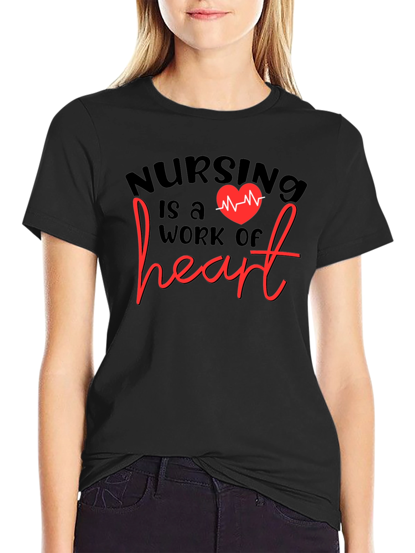 Black Nursing is a Work of Heart T-Shirt view 2