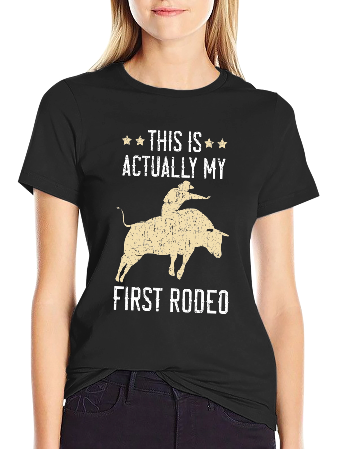 Black This is Actually My First Rodeo Graphic T-Shirt view 2
