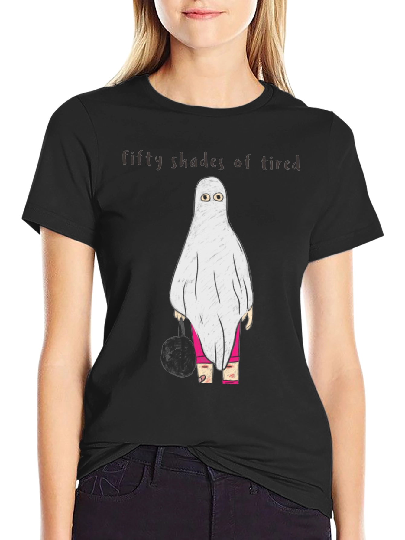 Black Funny Ghost T-Shirt - Fifty Shades of Tired view 2