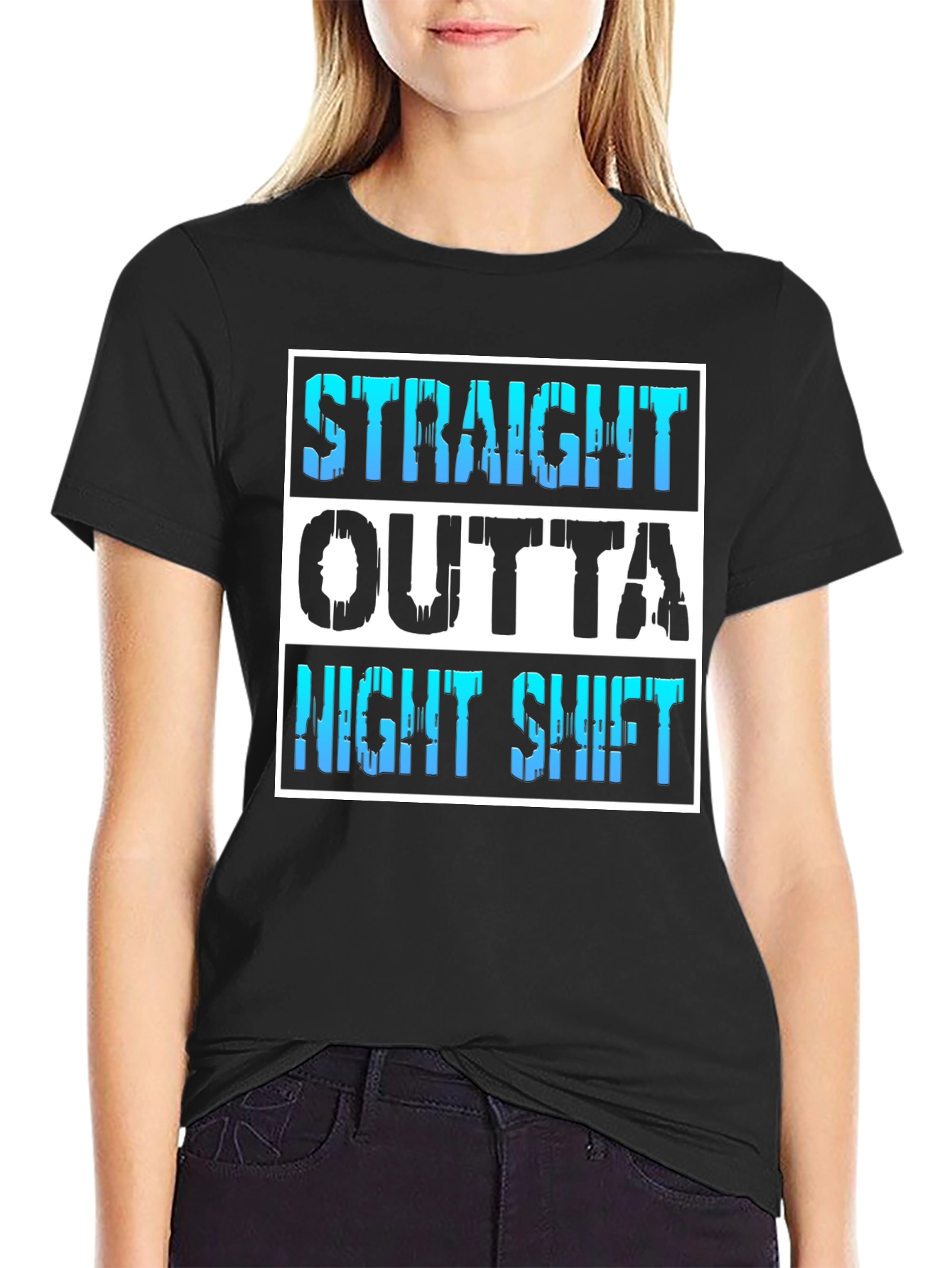 Black Straight Outta Night Shift Tee view 2