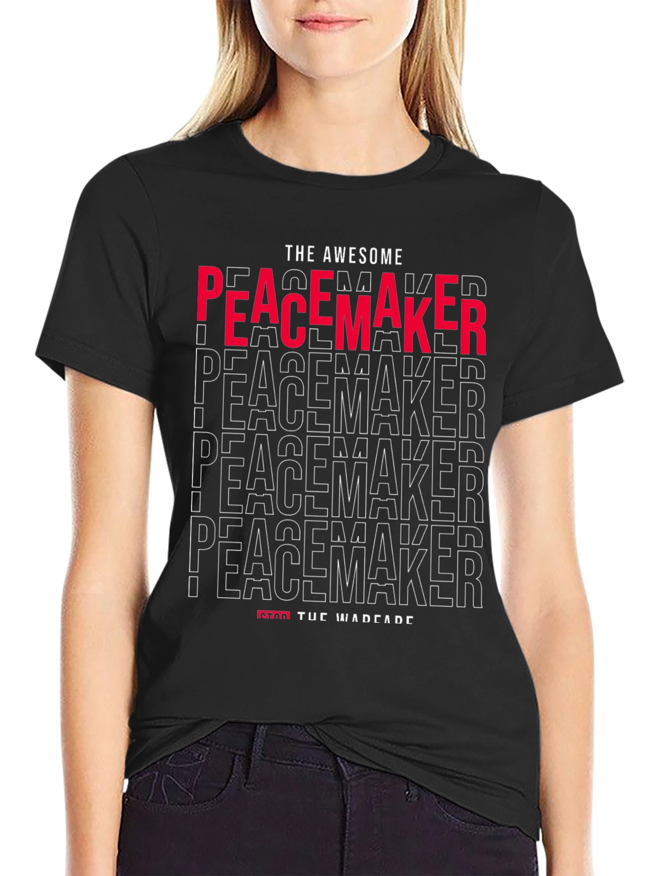 Black Awesome Peacemaker Graphic Tee - Stop the Warfare view 2