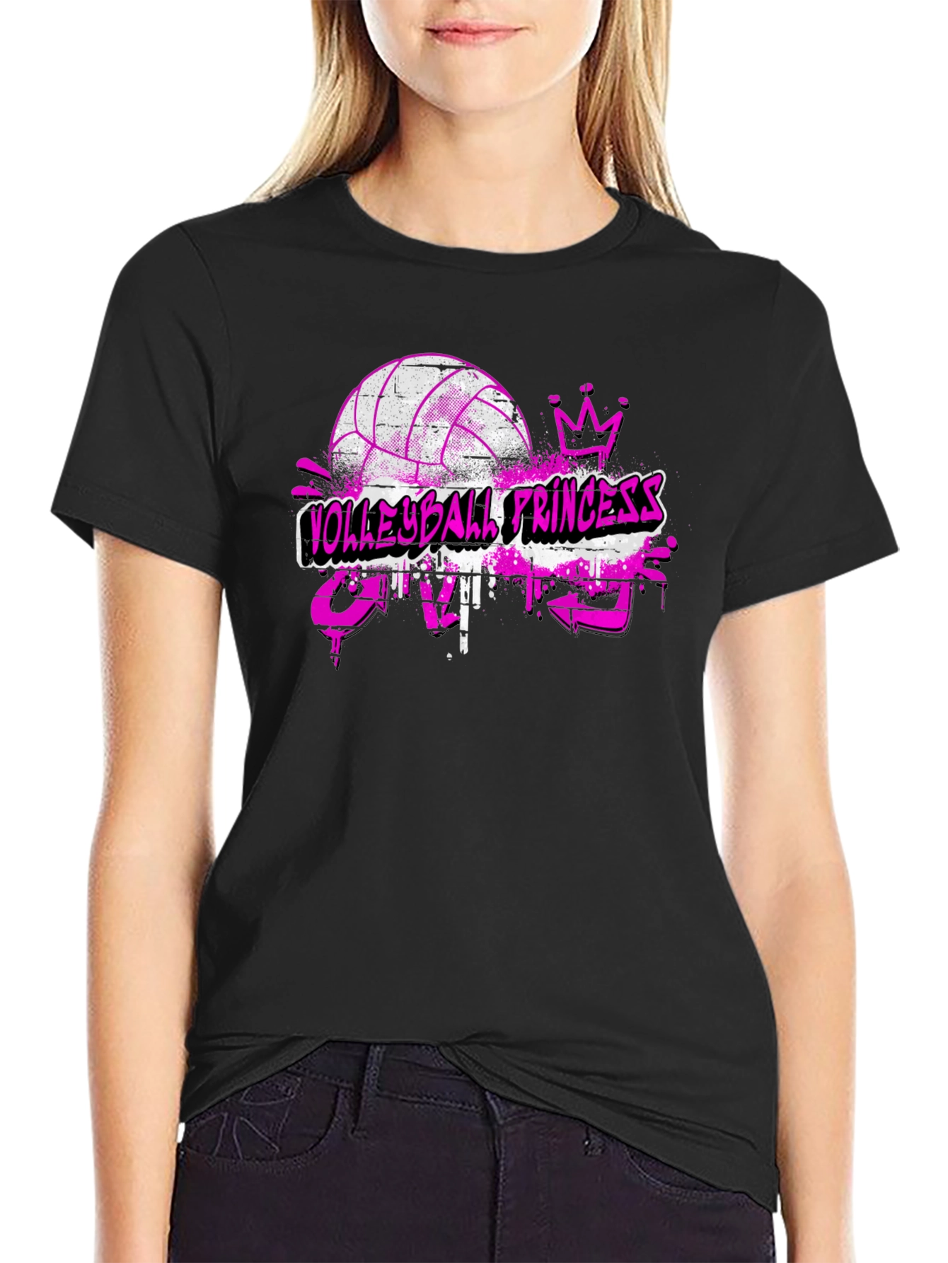 Black Volleyball Princess Crazy T-Shirt view 2