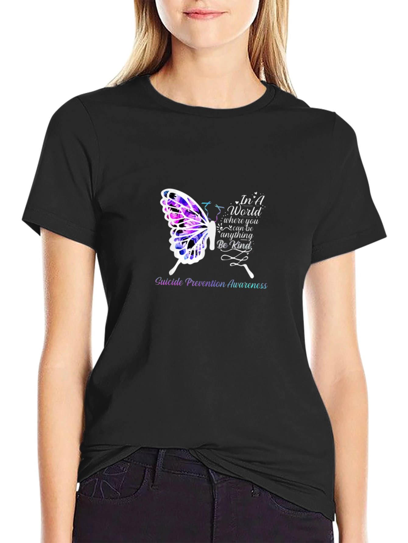 Black Suicide Prevention Butterfly Graphic Tee view 2