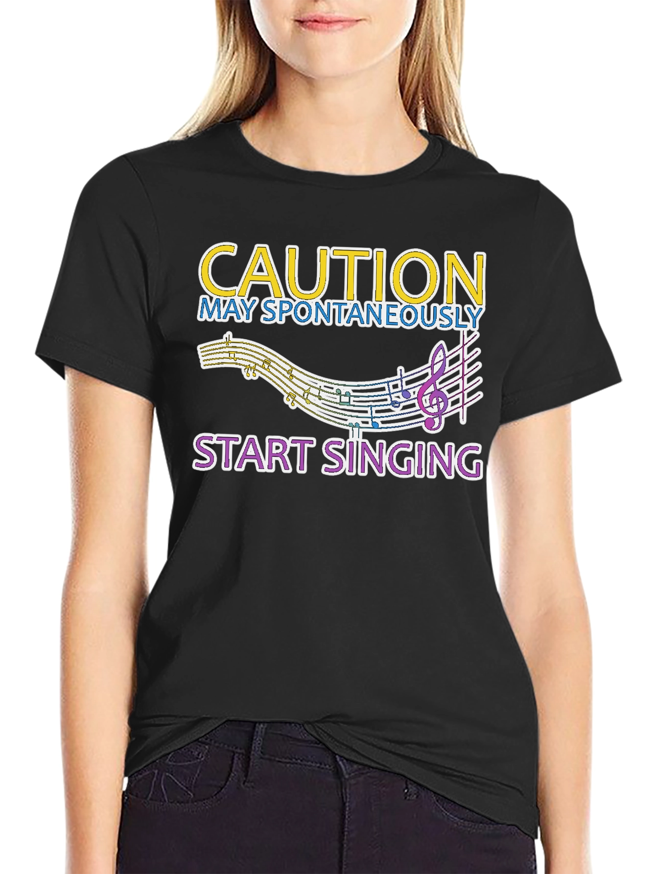 Black Caution May Spontaneously Start Singing Tee view 2