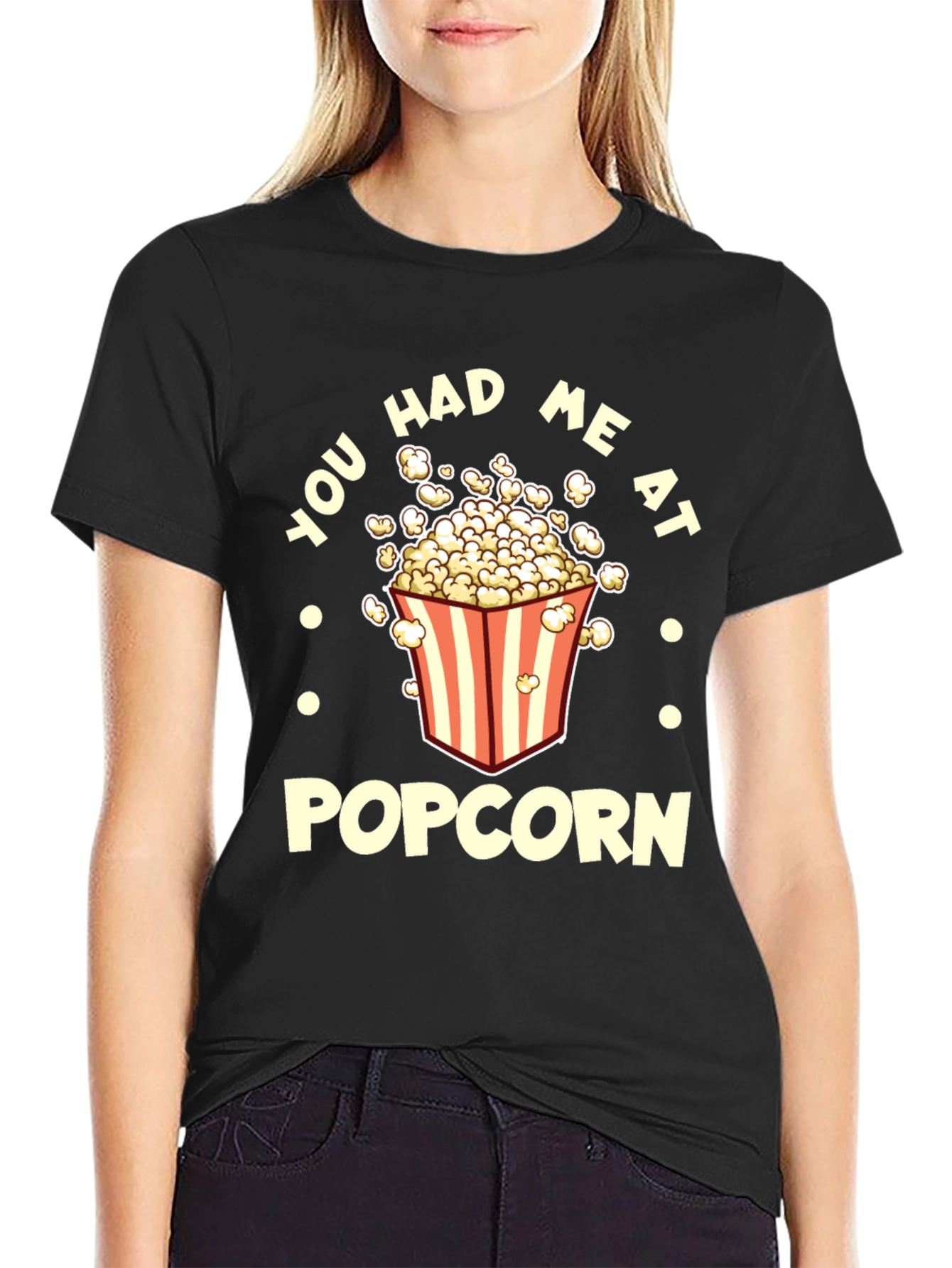 Black You Had Me At Popcorn Graphic T-Shirt view 2
