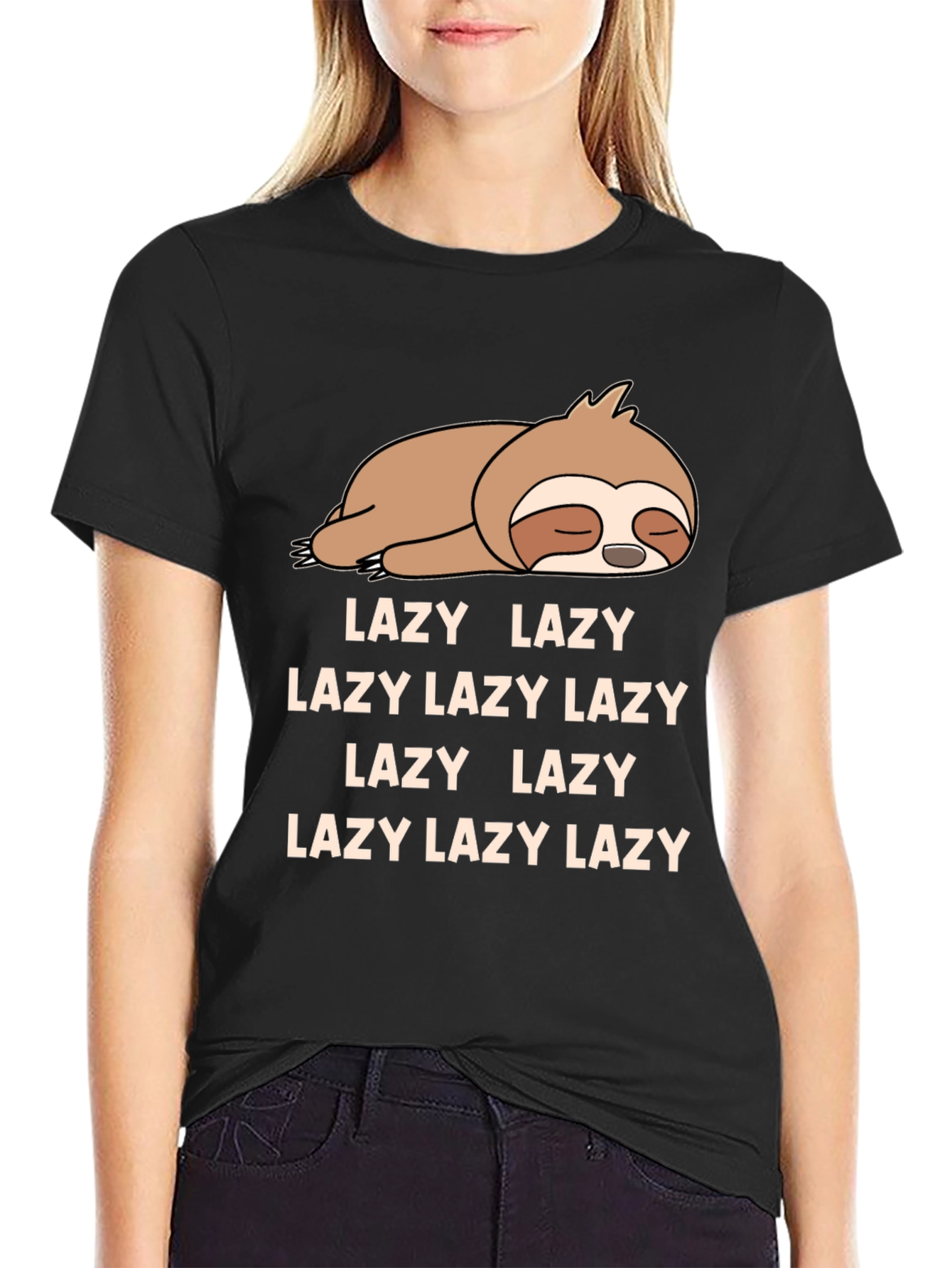 Black Lazy Sloth T-Shirt Funny Graphic Tee view 2