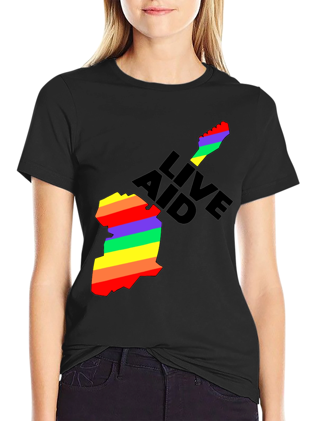 Black Live Aid Rainbow Guitar Graphic T-Shirt view 2