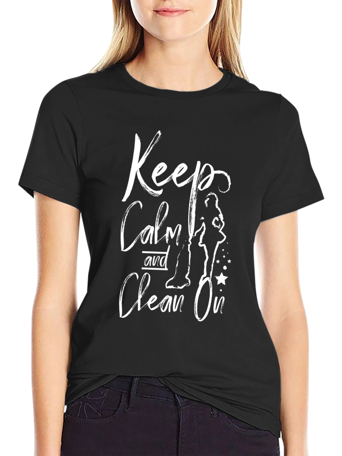 Black Keep Calm and Clean On T-Shirt view 2