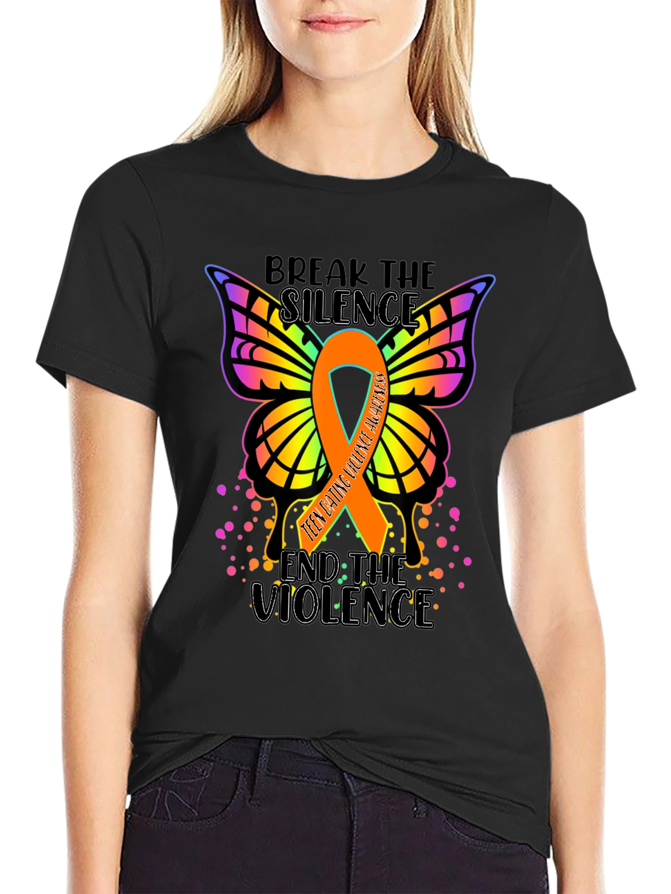 Black Teen Dating Violence Awareness T-Shirt view 2