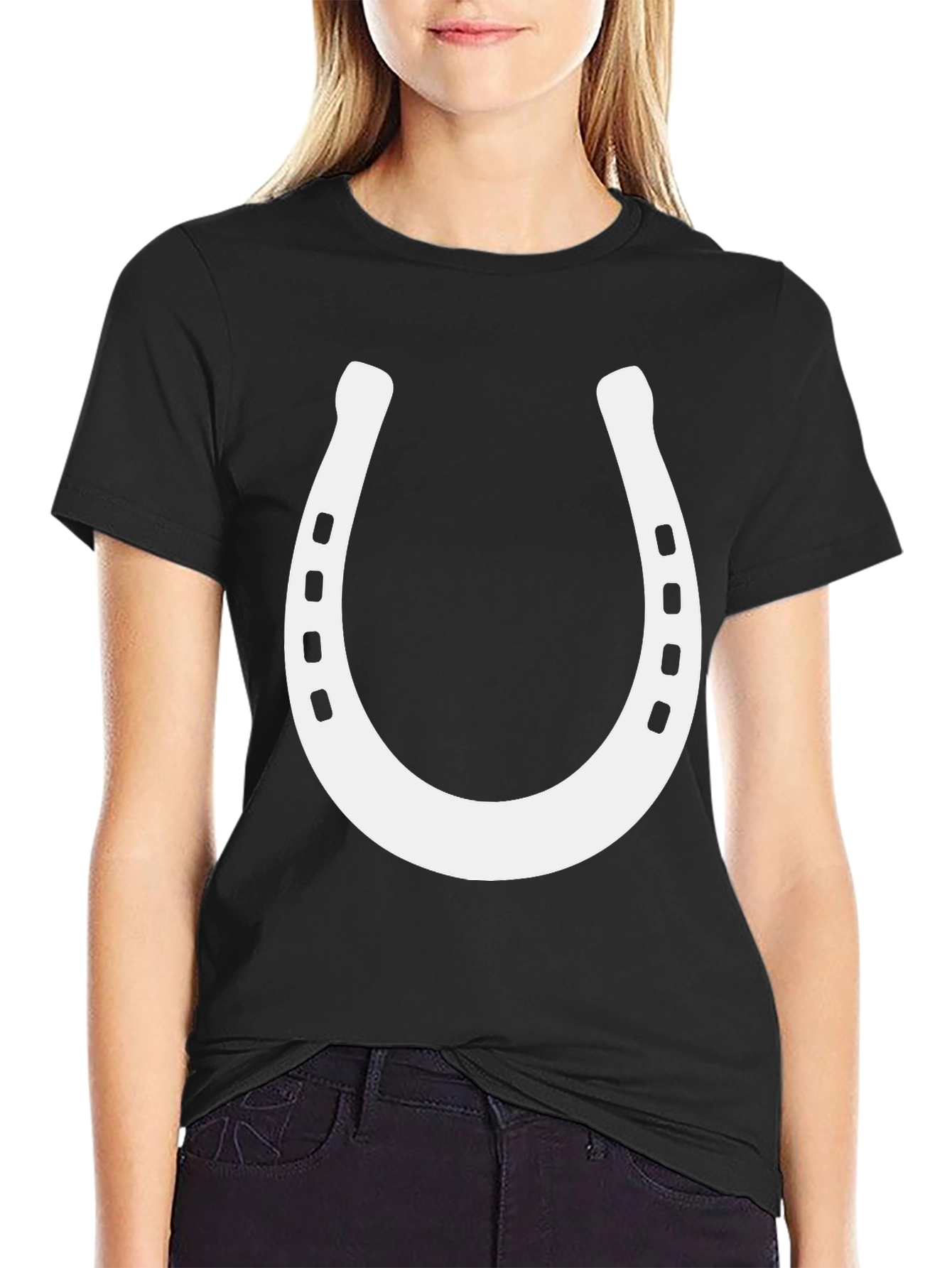 Black Lucky Horseshoe Graphic Tee - Black Cotton Blend view 2