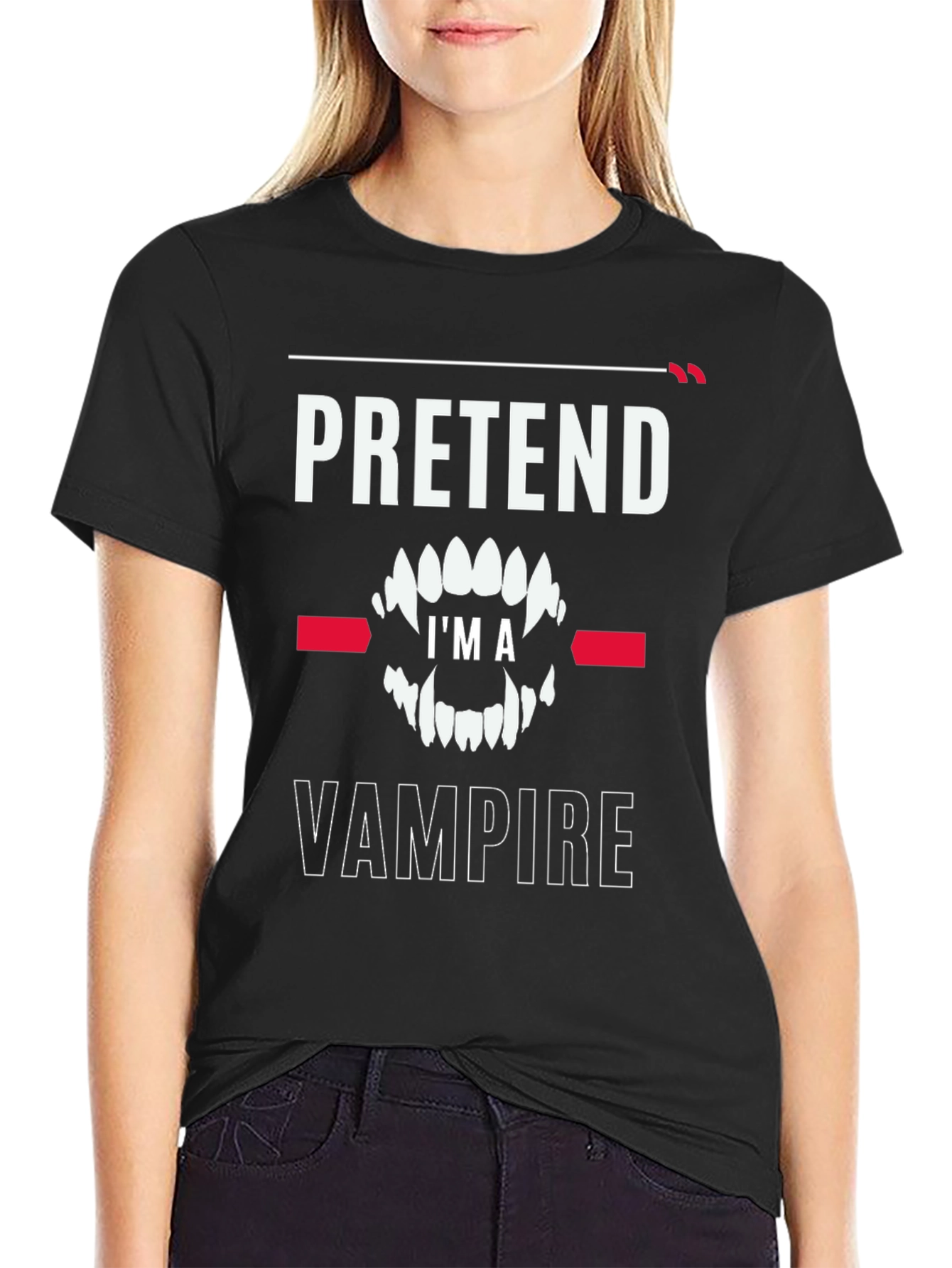 Black Pretend I'm a Vampire T-Shirt - Funny Halloween Costume Tee view 2