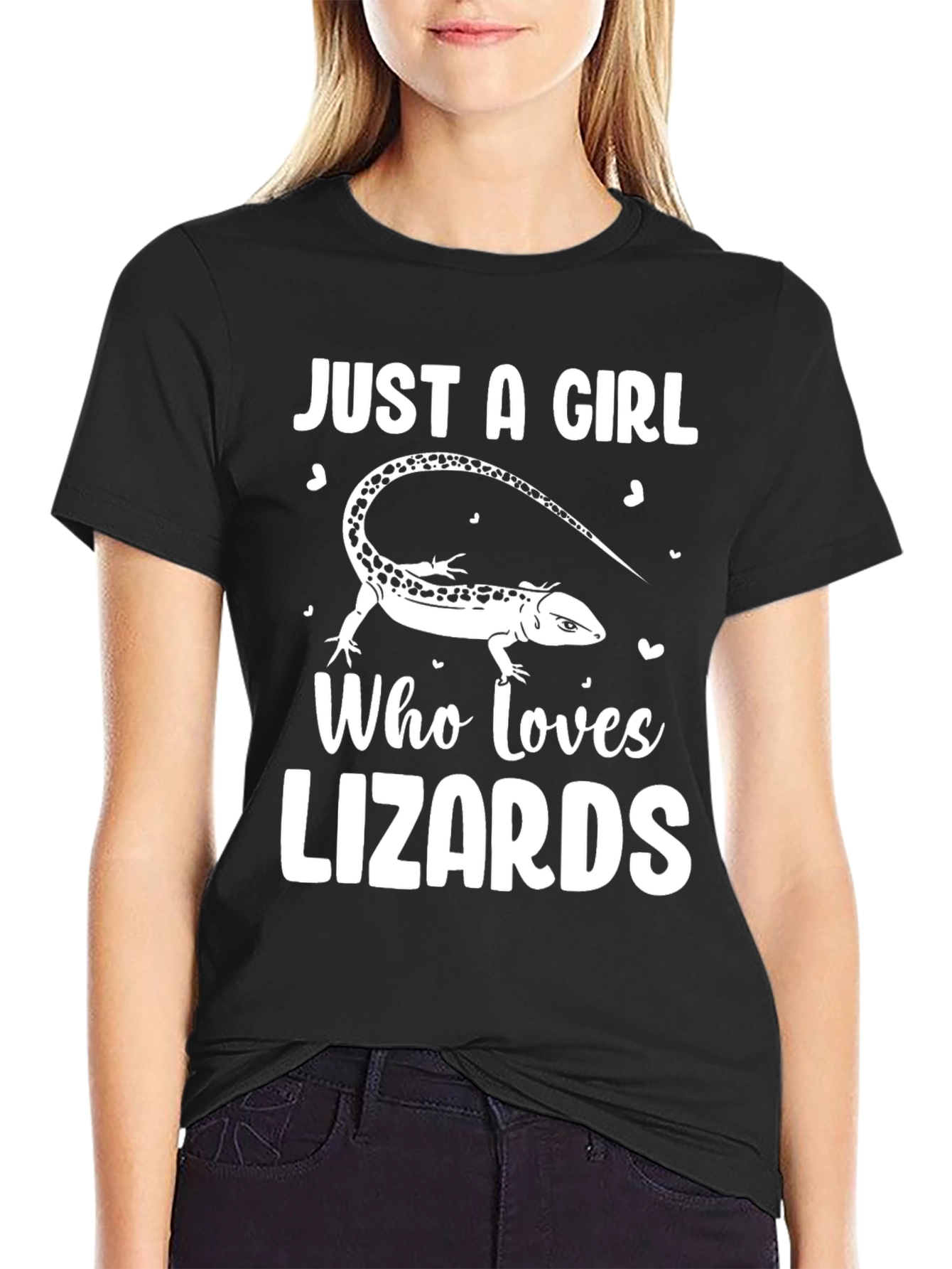 Black Just A Girl Who Loves Lizards Black T-Shirt view 2