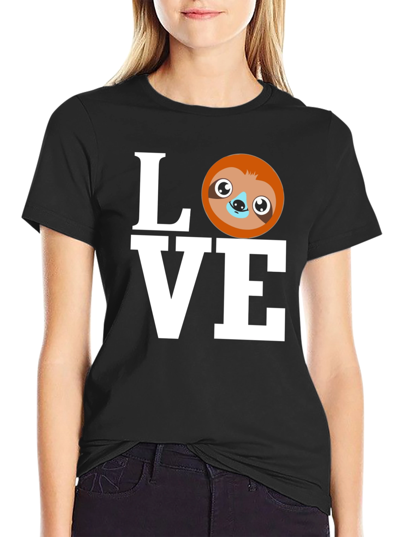 Black Love Sloth Graphic T-Shirt - Cute Animal Tee view 2