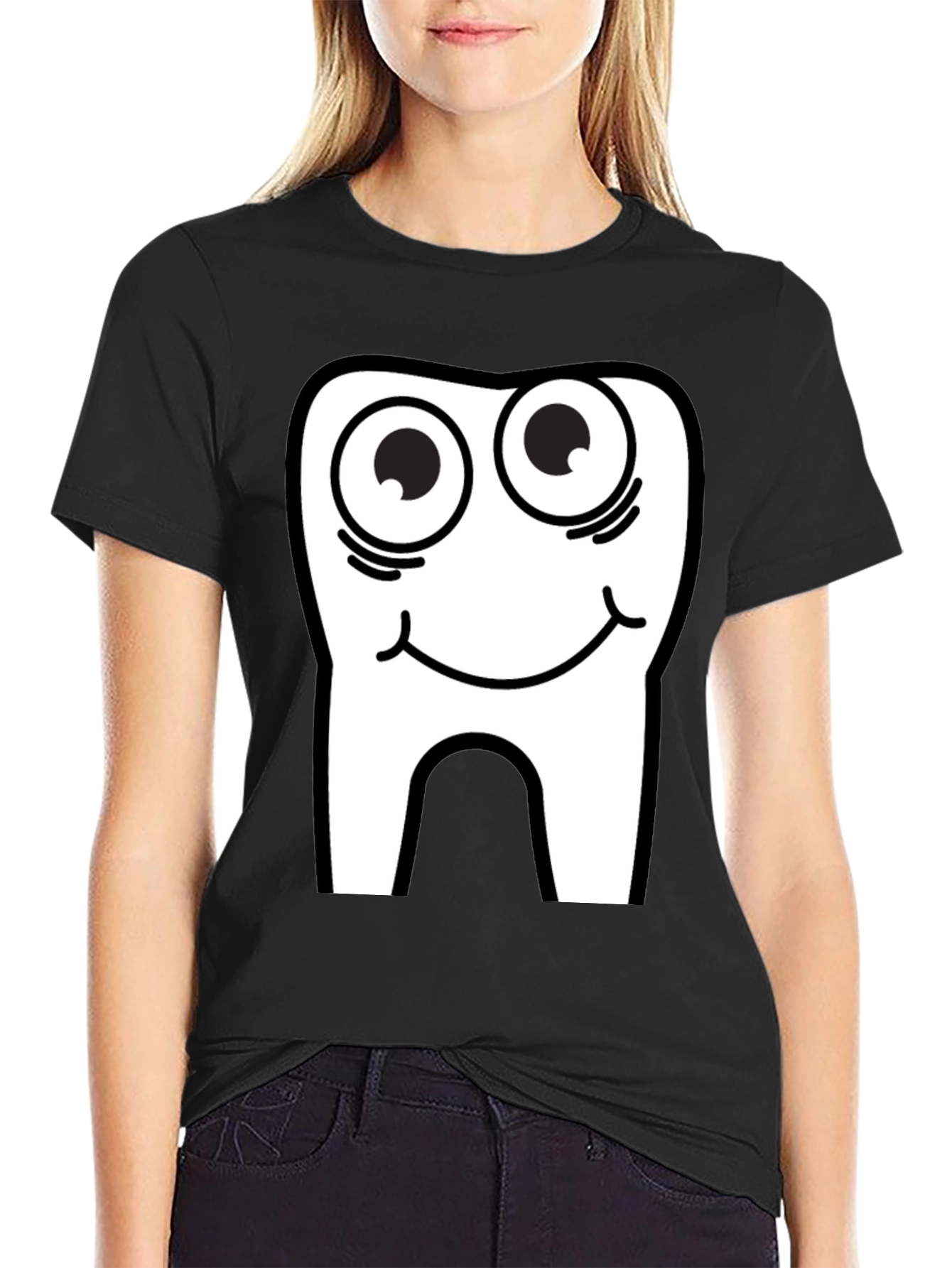 Black Funny Tooth Graphic Tee - Black Cotton T-Shirt view 2