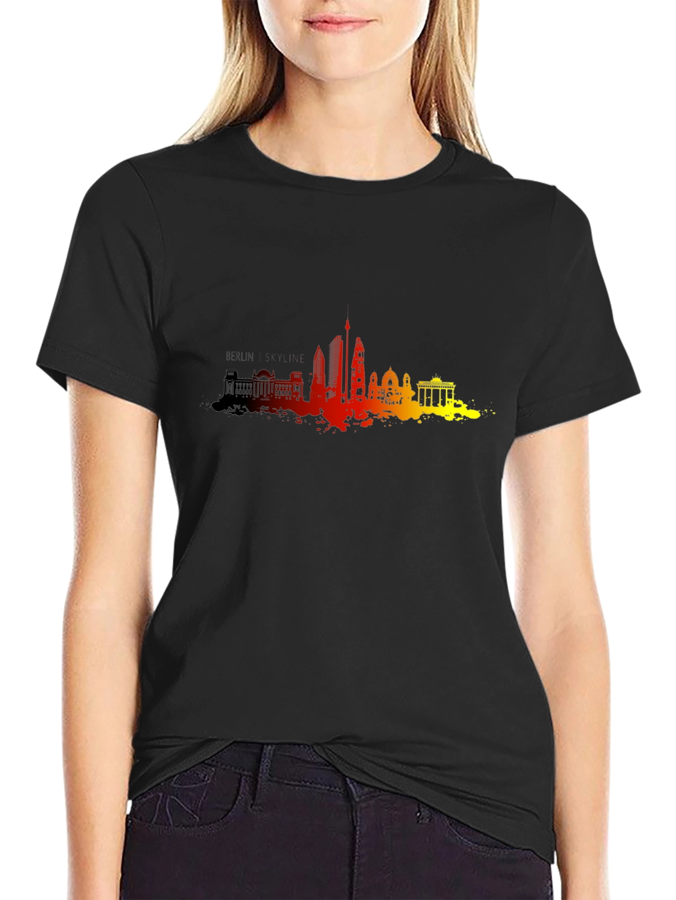Black Berlin Skyline Men's Black Graphic Tee view 2